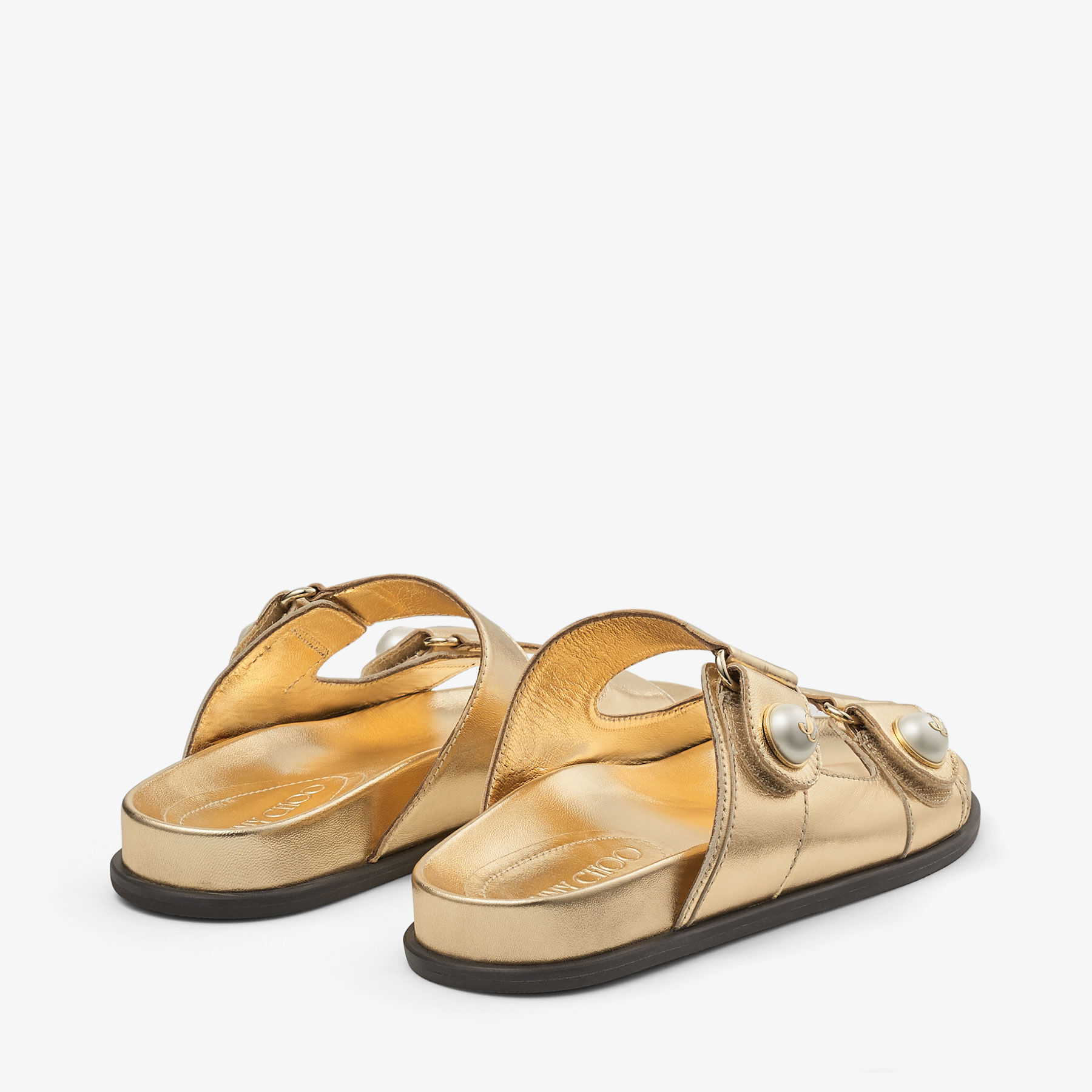 Fayence Sandal Gold Metallic Nappa Leather Sandals with Pearls