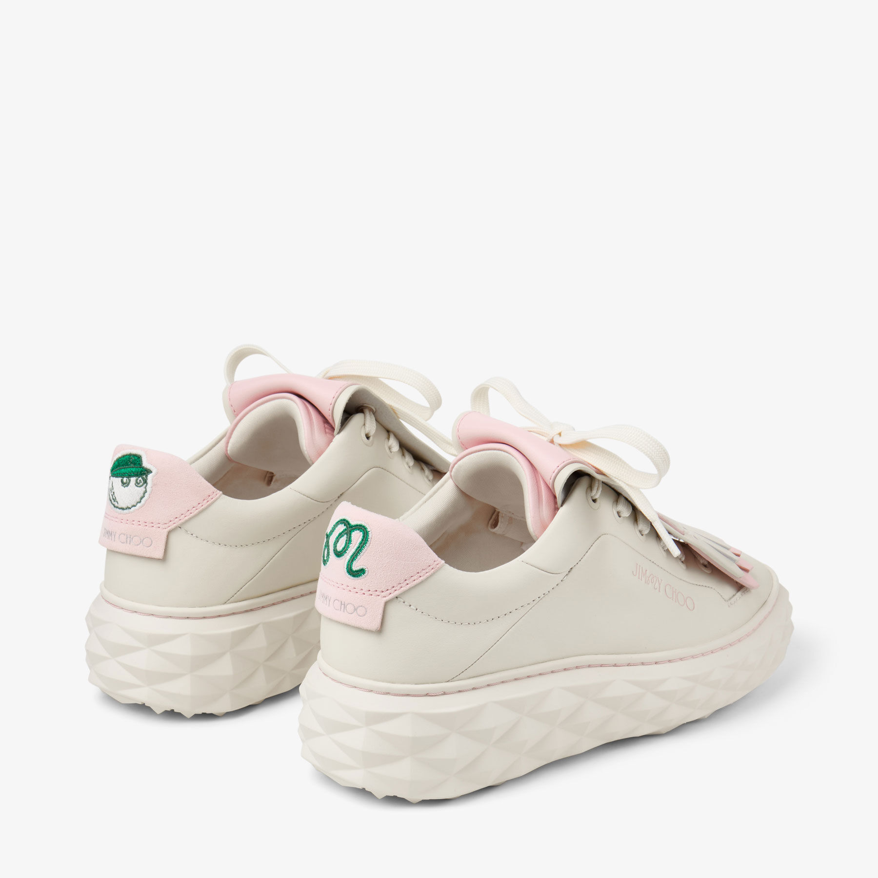Jimmy Choo / Malbon 2.0 Diamond F  Latte Leather and Malbon Pink Trainers with Detachable Kiltie