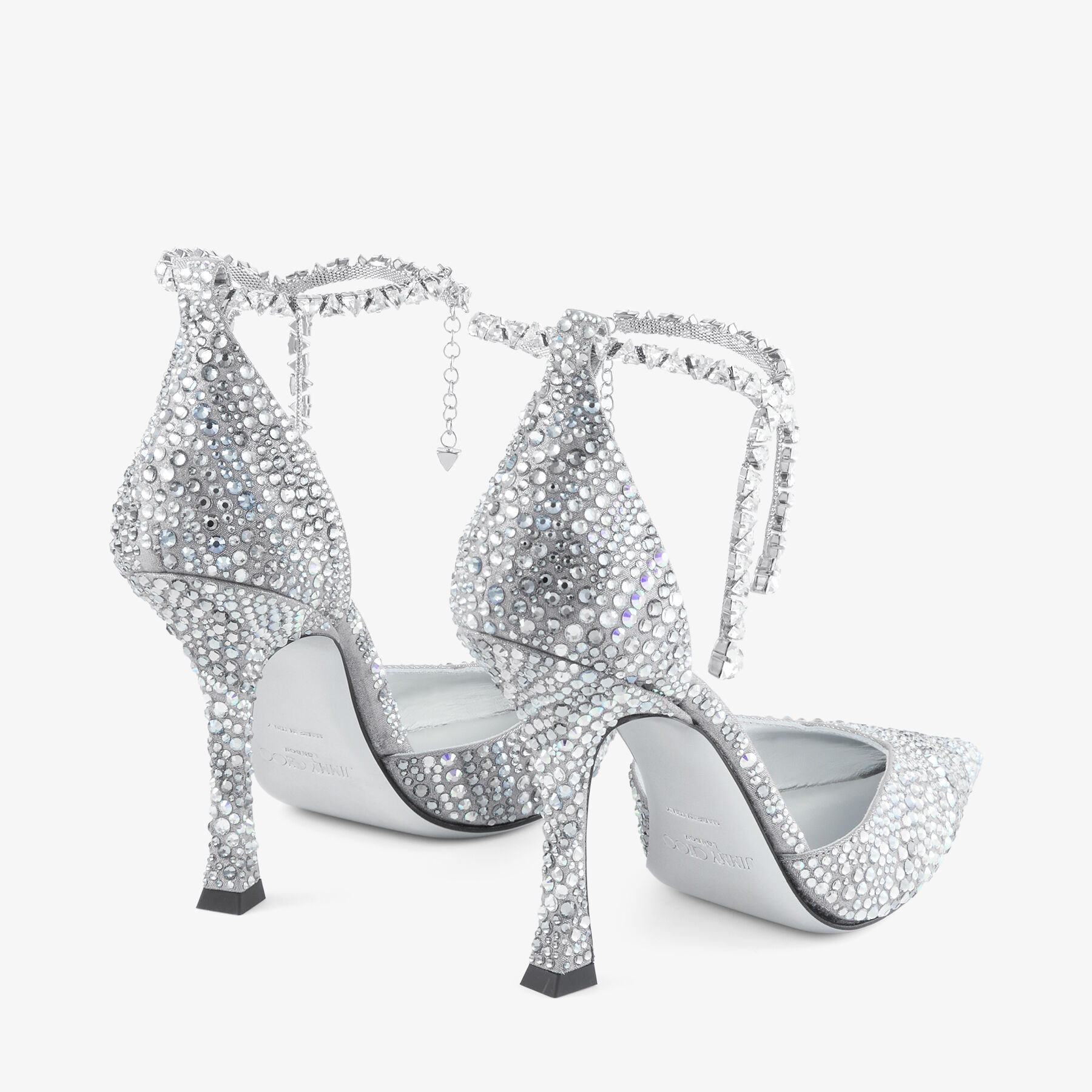 Stevie 100 Silver Shimmer Suede Crystal Pumps