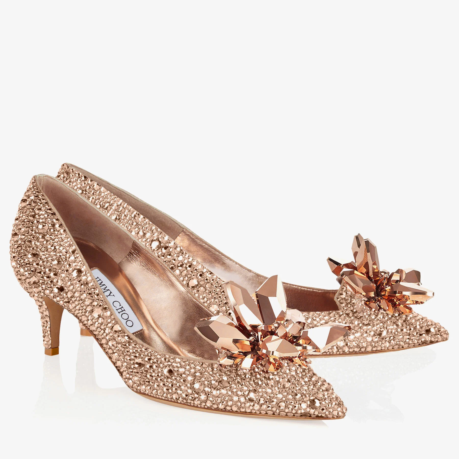 Allure Rose Gold Crystal Covered Pointy Toe Pumps