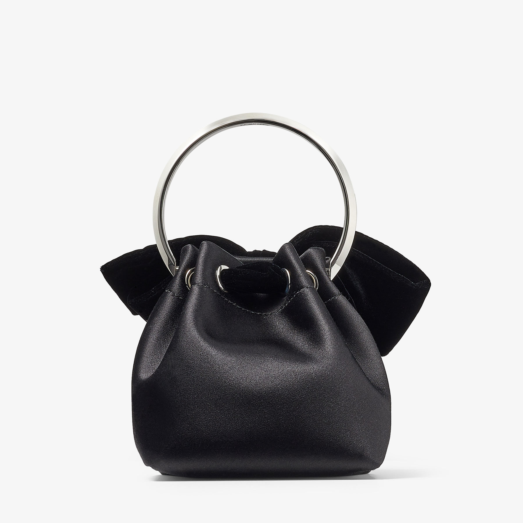 Bon Bon Black Satin Bucket Bag with Velvet Bow