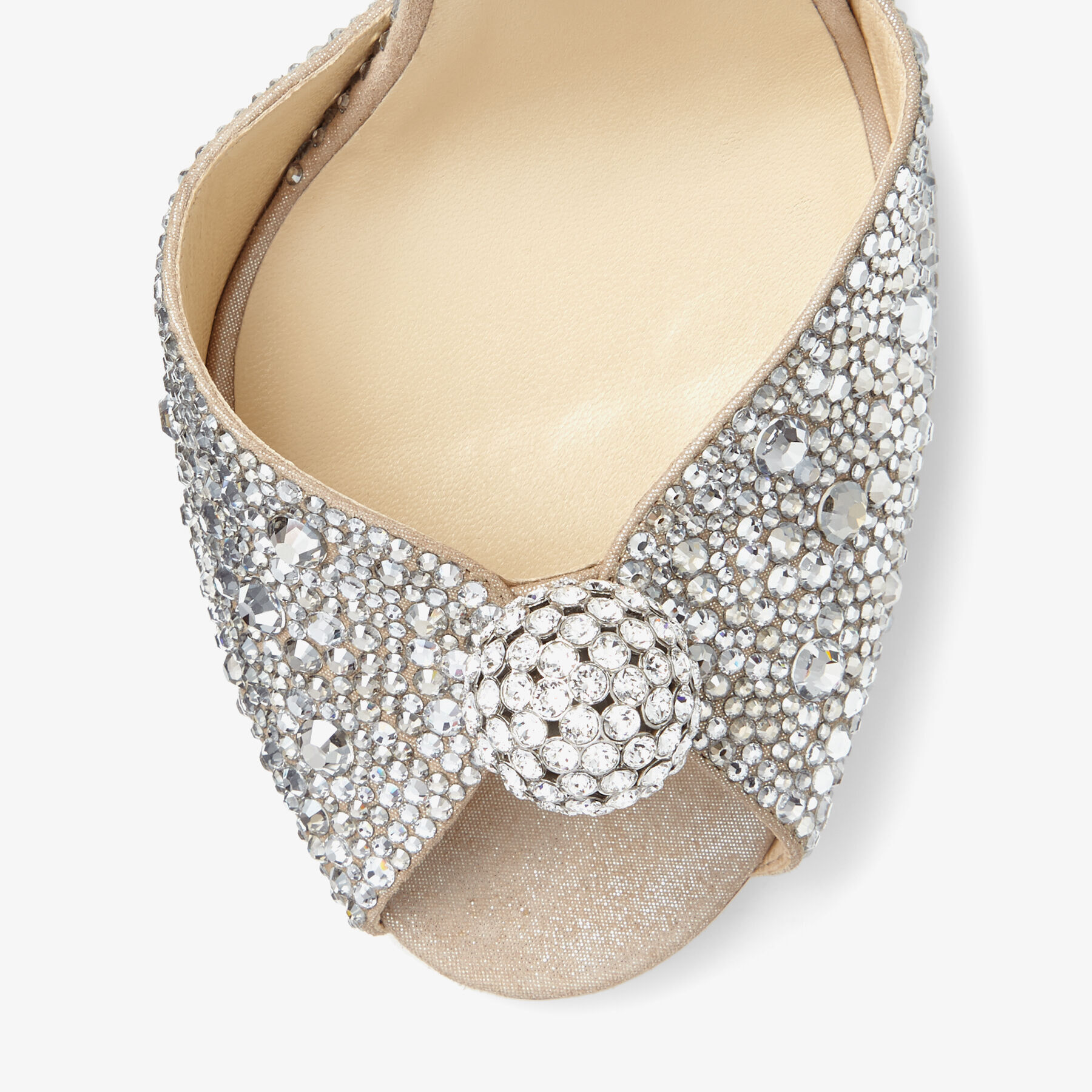 Sacora 100 Nude Suede Sandals with Hotfix Crystals and Sphere Detail