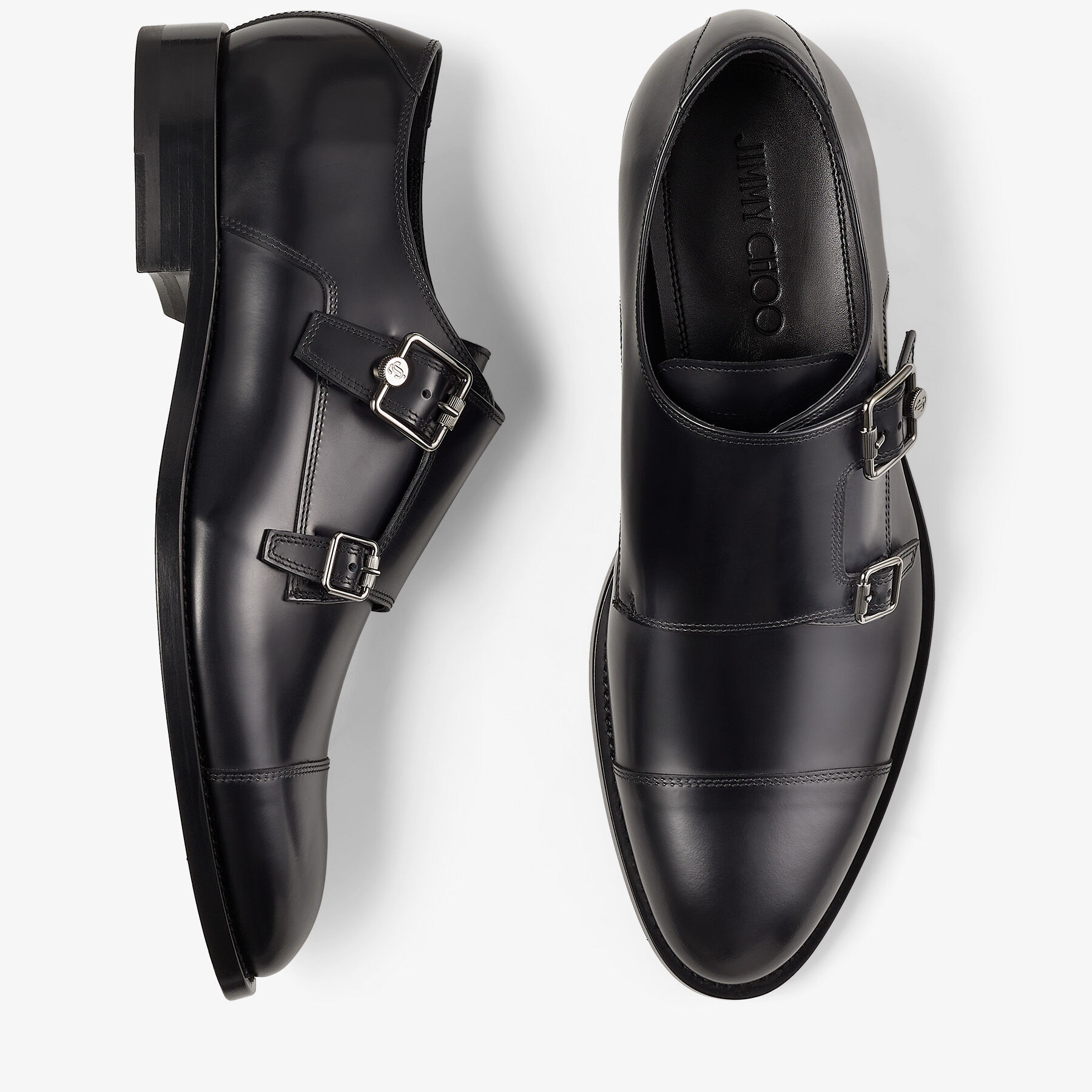 Finnion Monkstrap Black Brush Off Leather Monk Strap Shoes