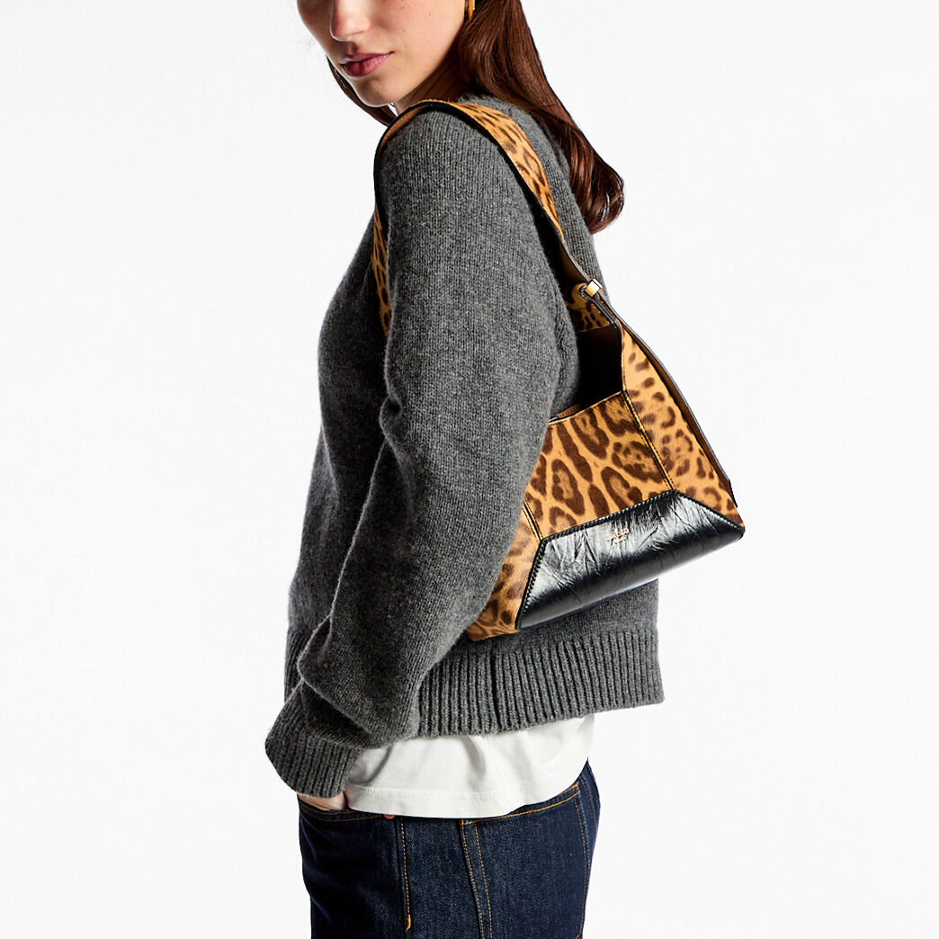 Diamond Hobo S Natural Leopard Print Pony Shoulder Bag