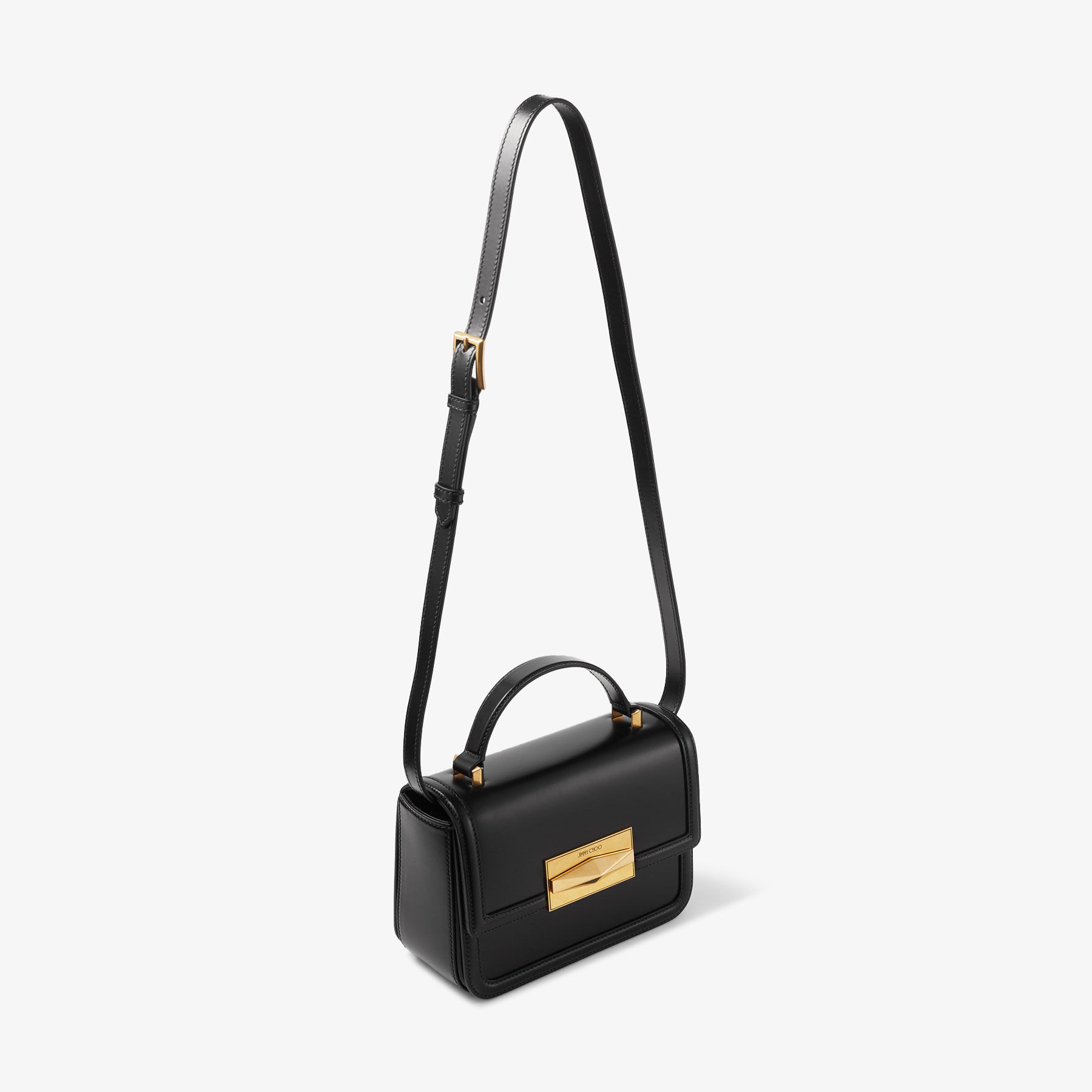 Diamond Top Handle Black Box Calf Leather Top Handle Bag
