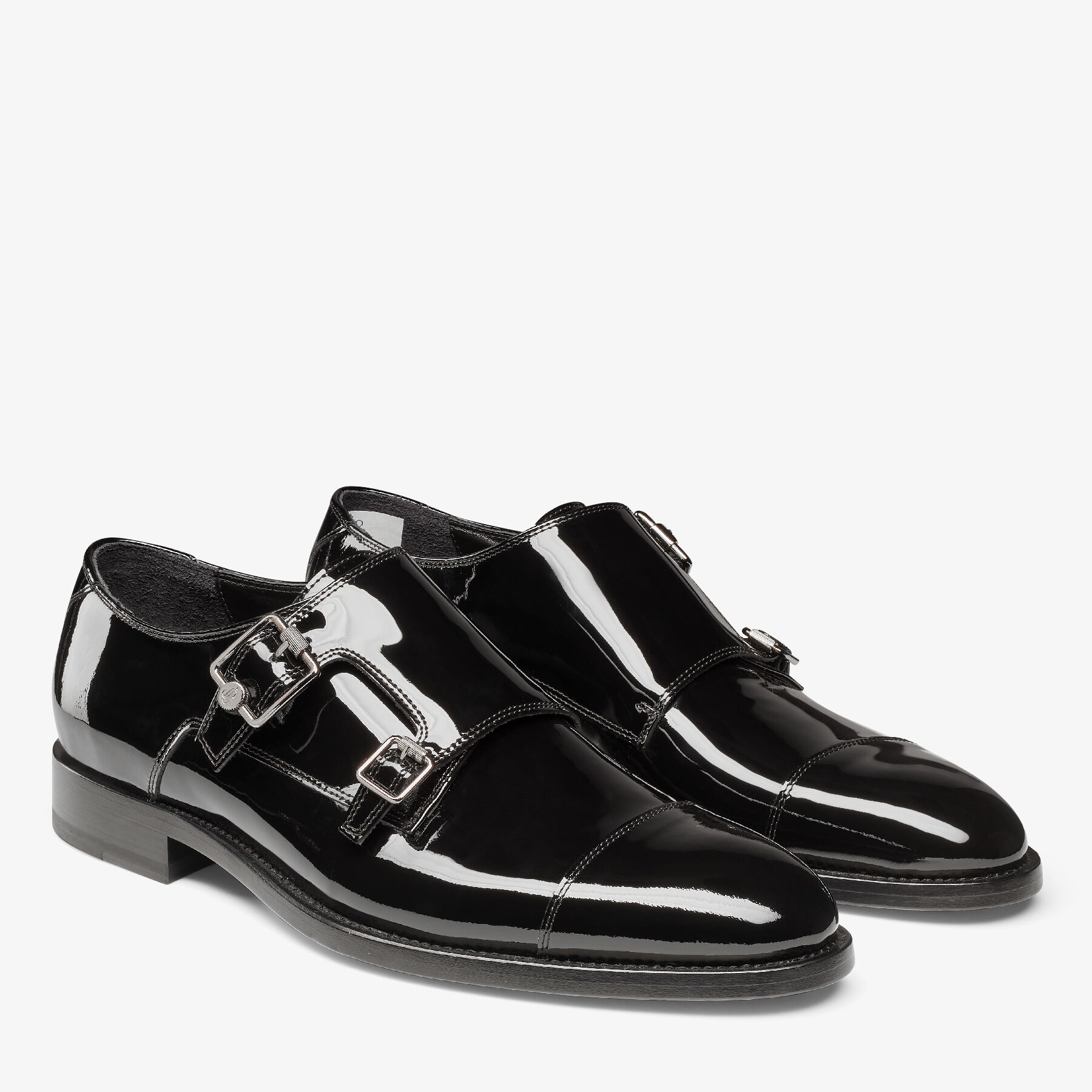 Finnion Monkstrap Black Patent Leather Monk Strap Shoes with Studs