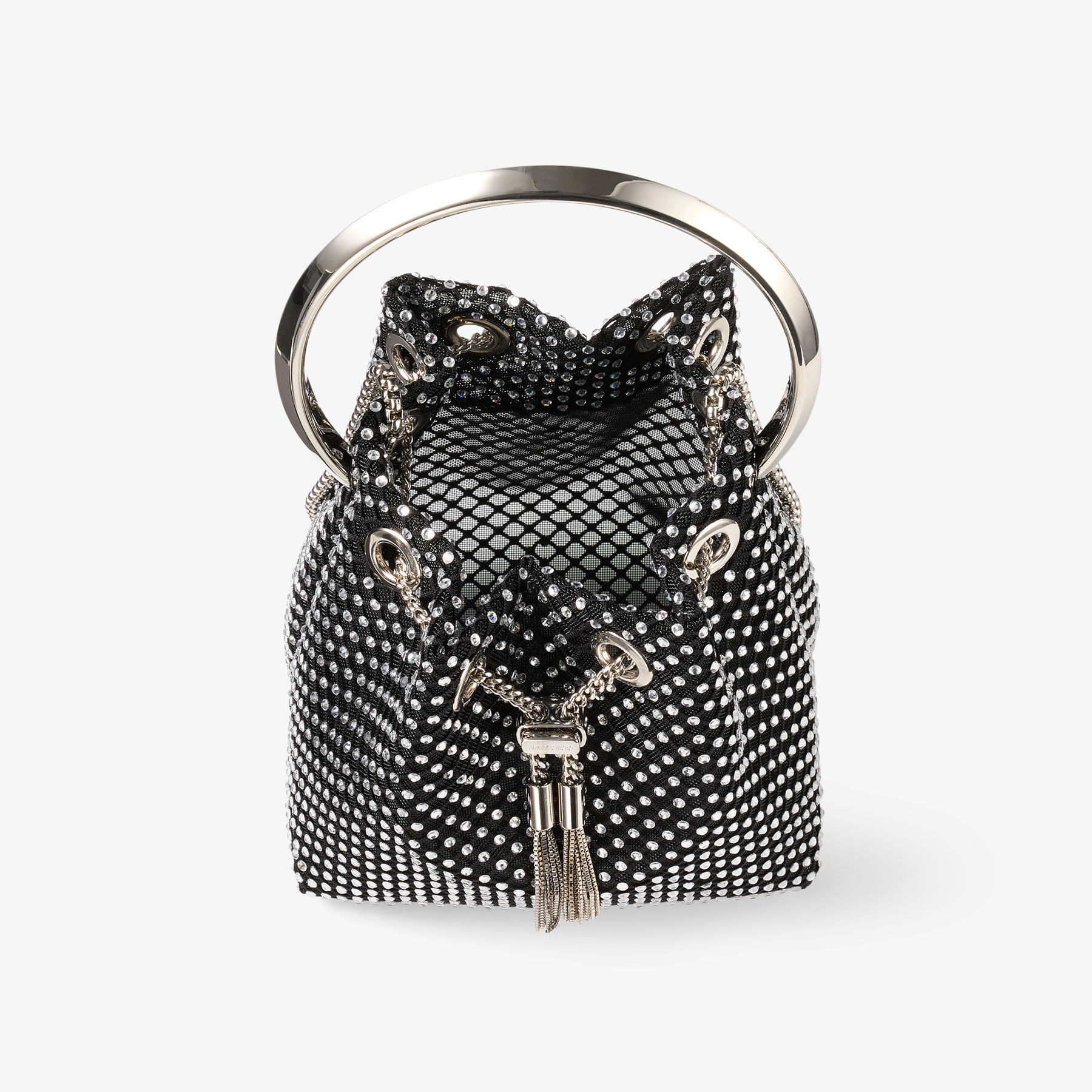 Bon Bon Black Satin Crystal Mesh Handbag