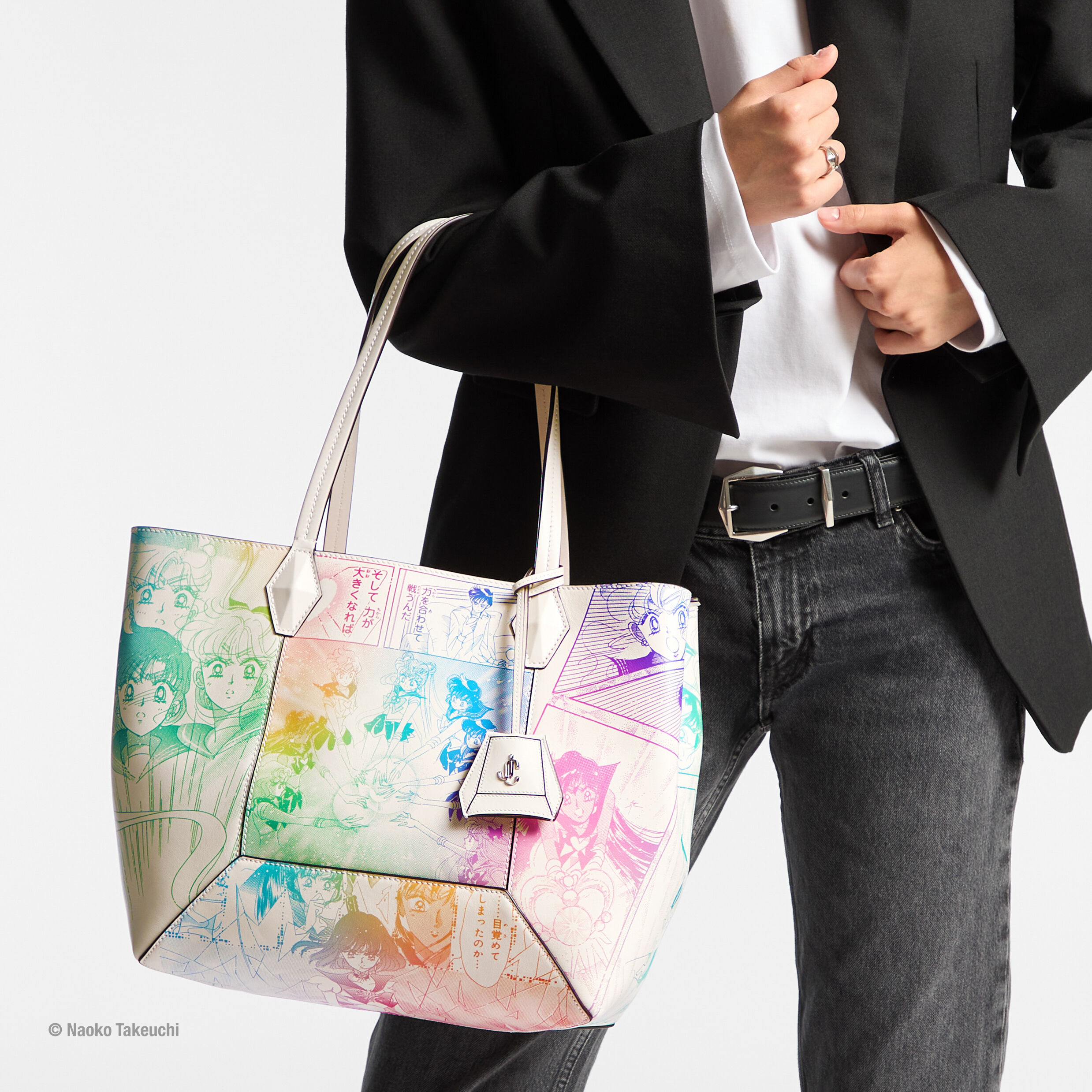 Sailor Guardians  Diamond Tote/M White Manga Print Leather Tote Bag