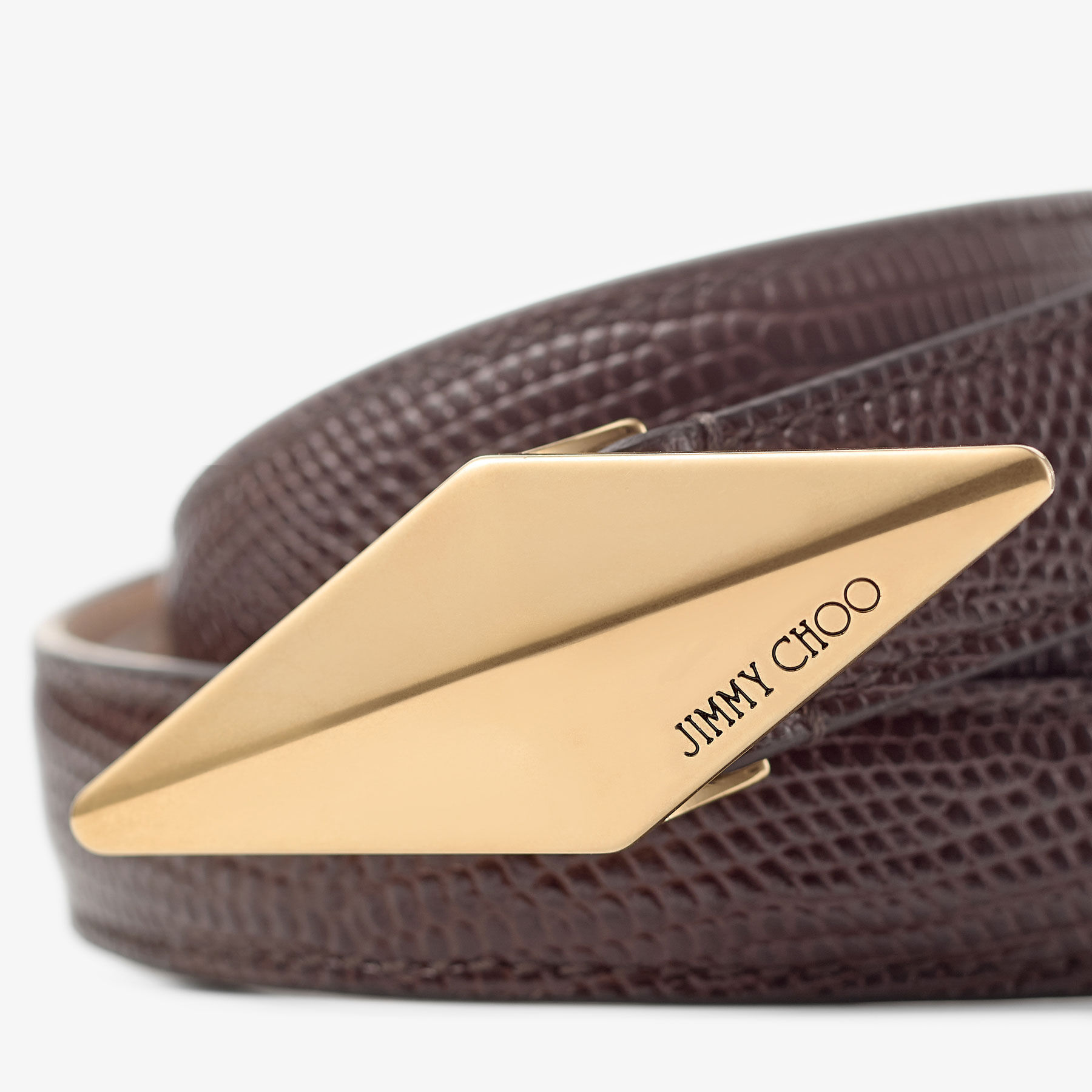 Diamond Clasp Belt Coffee Lizard Printed Leather Belt