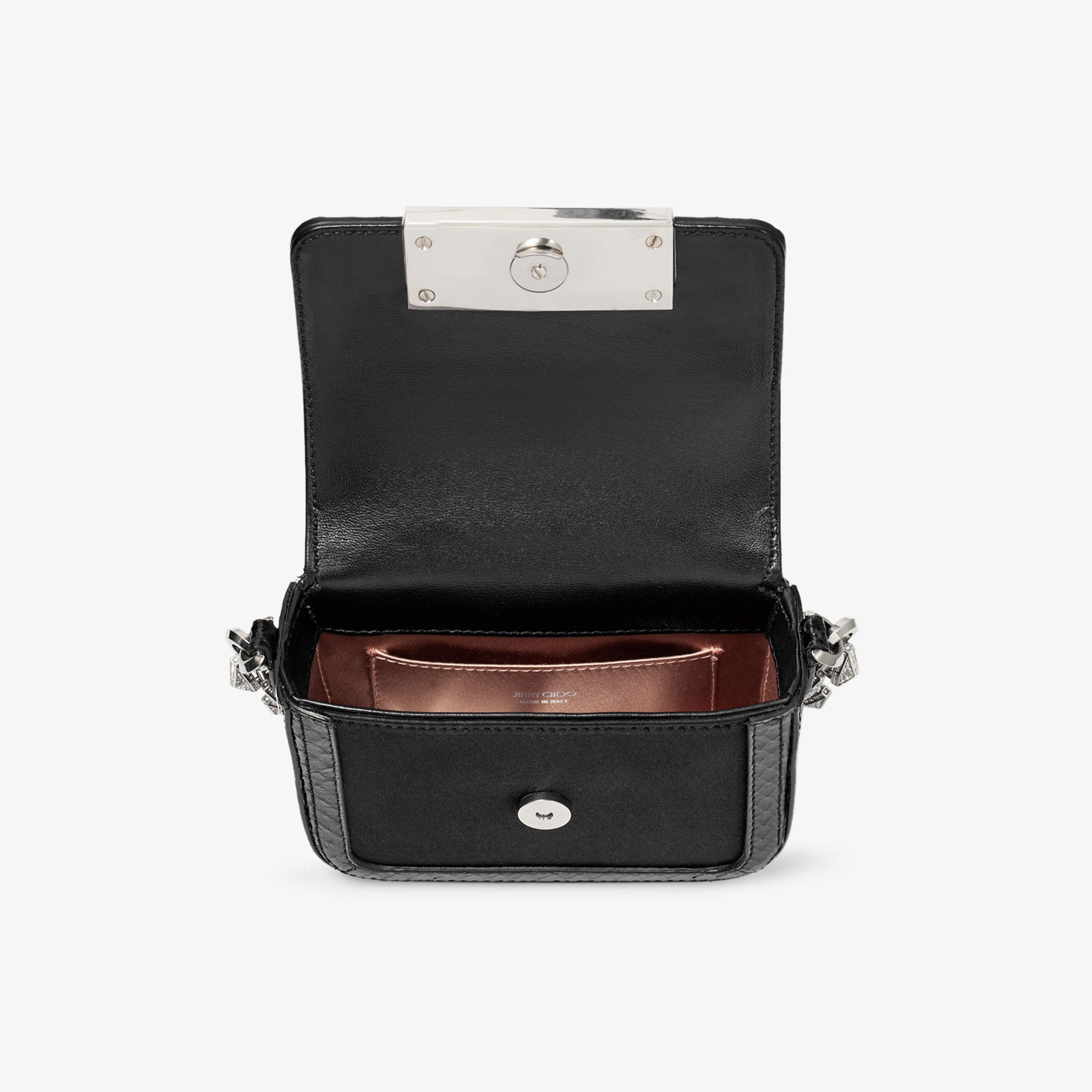 Mini Diamond Top Handle Black Satin Mini Bag