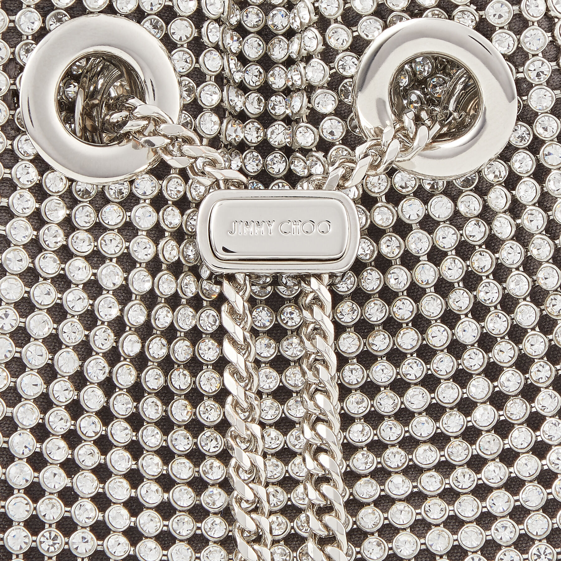 Bon Bon Silver Satin Crystal Mesh Bag with Crystal Handle