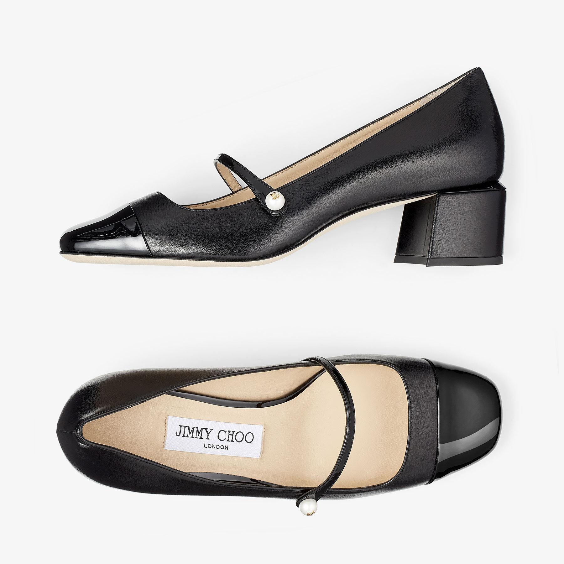 Elisa 45 Black Nappa and Patent Leather Pumps