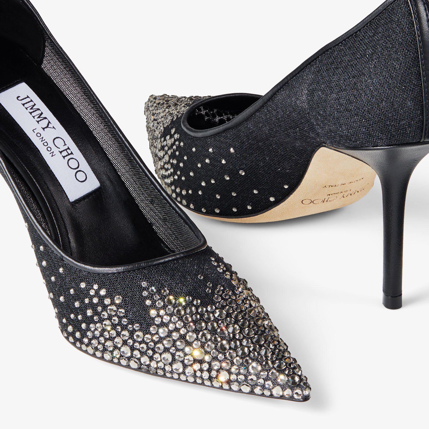 Love 85 Black Mesh Pumps with Dégradé Crystals