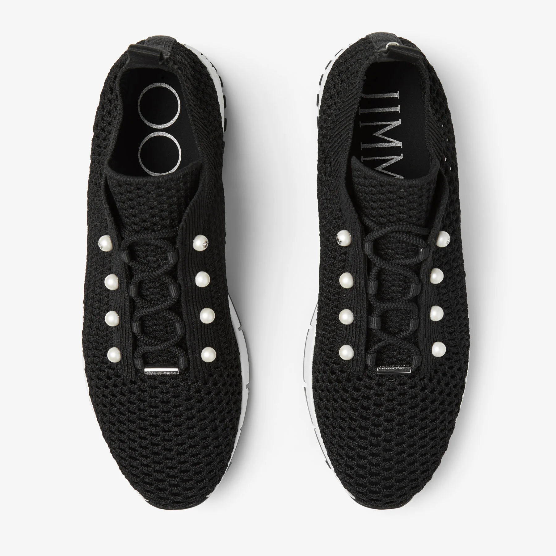 Veles Black Crochet Knit Low-Top Trainers with Pearls