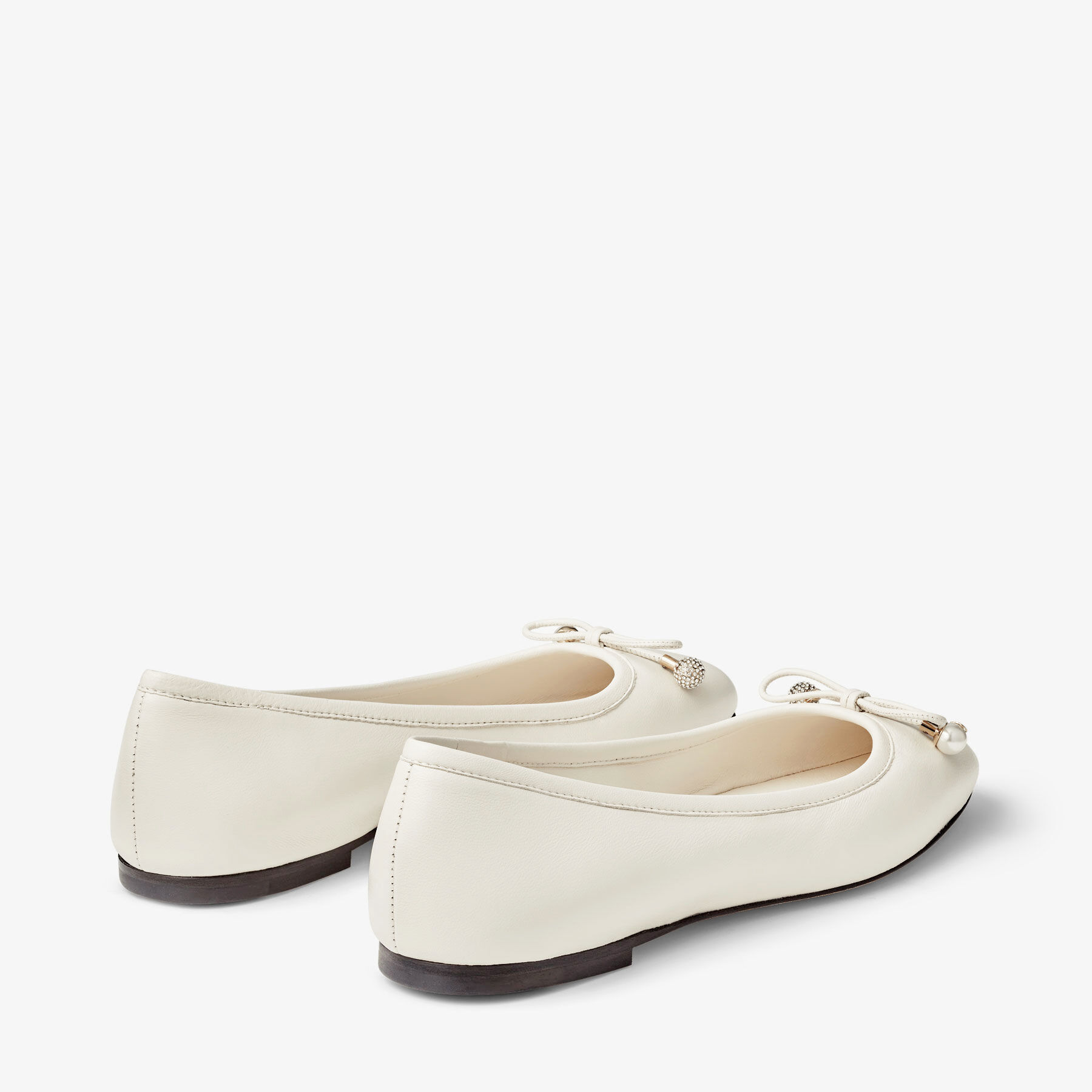 Elme Flat Latte Nappa Leather Flats with Pearl Embellishment