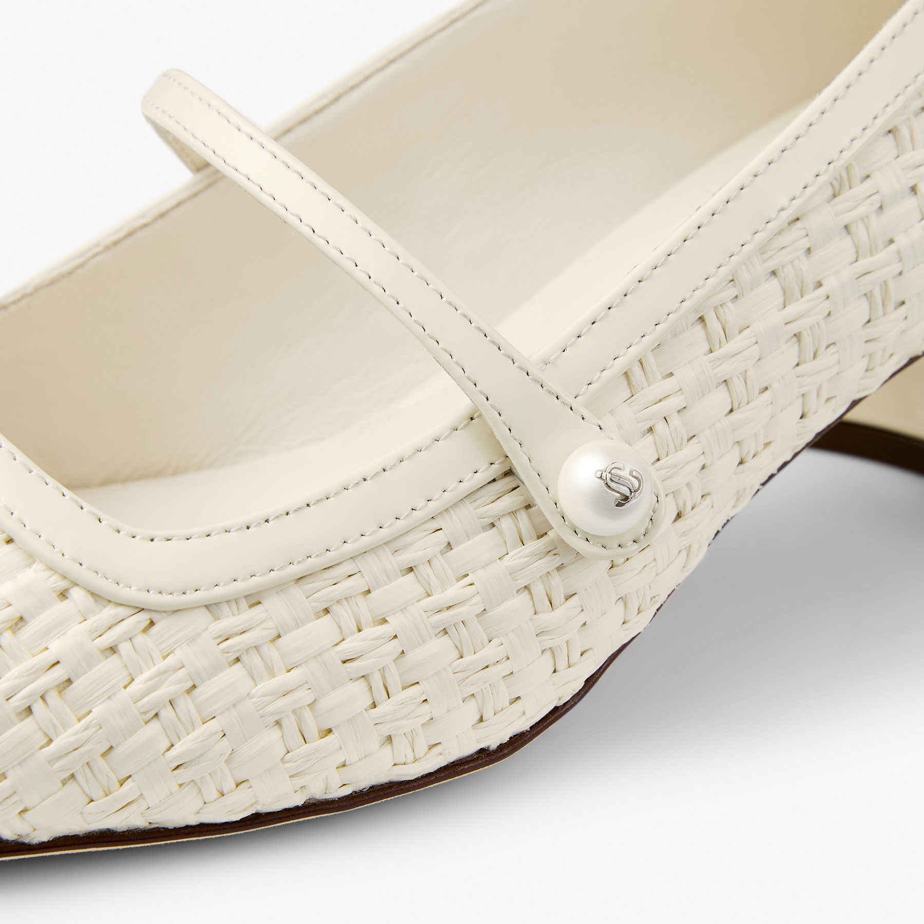 Elisa 45 Latte Patent Leather and Raffia Pumps