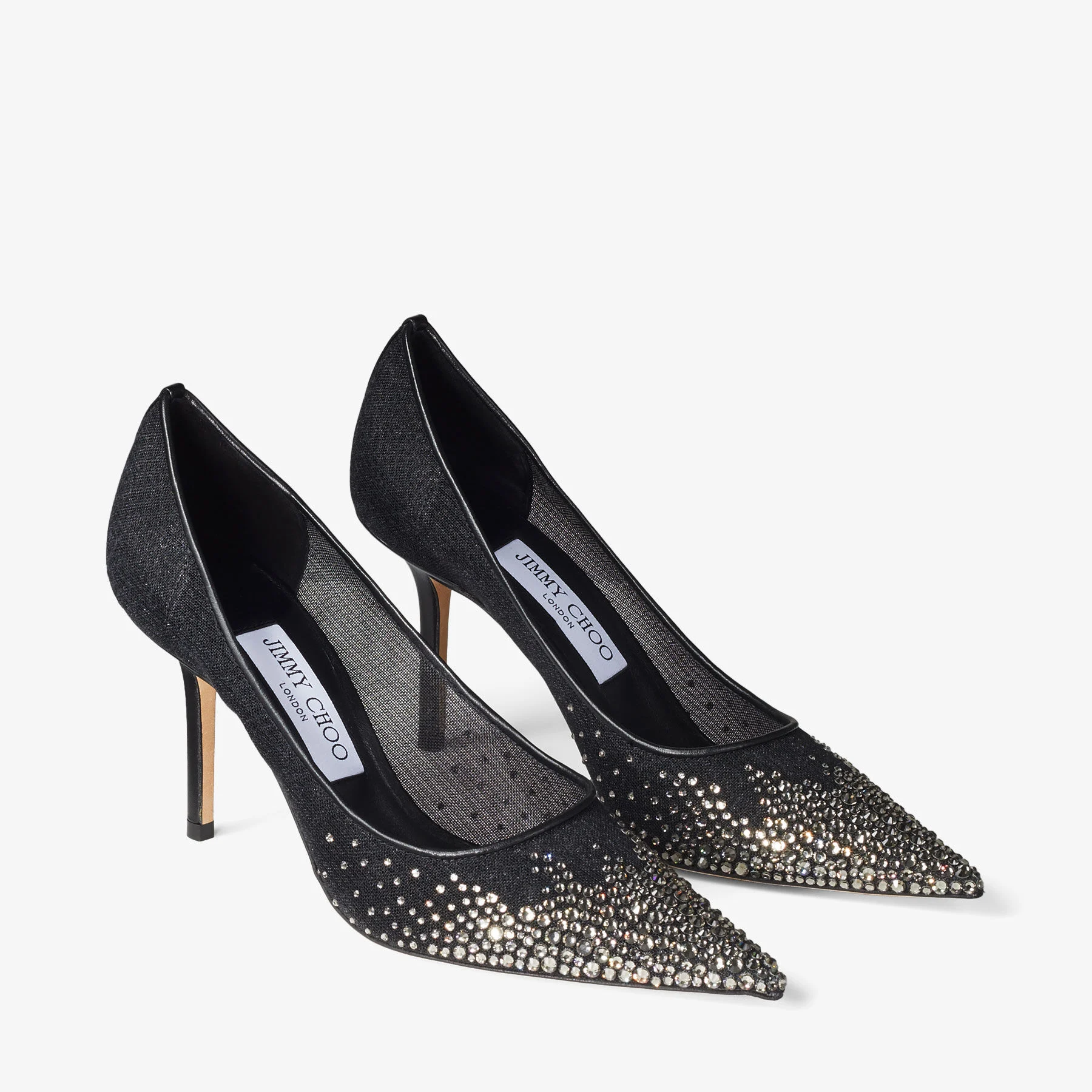 Love 85 Black Mesh Pumps with Dégradé Crystals
