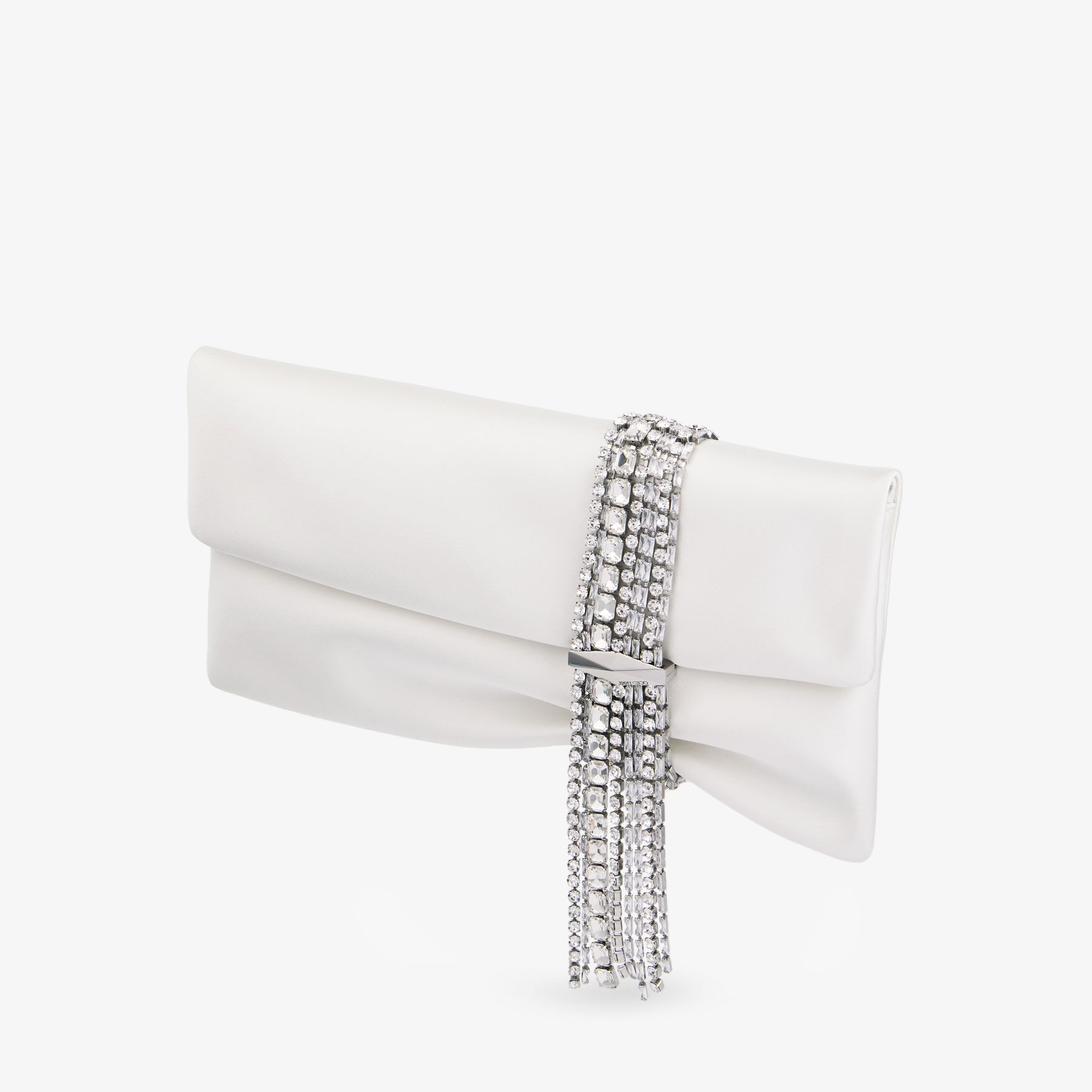 Zandra Ivory Satin Crystal Clutch Bag
