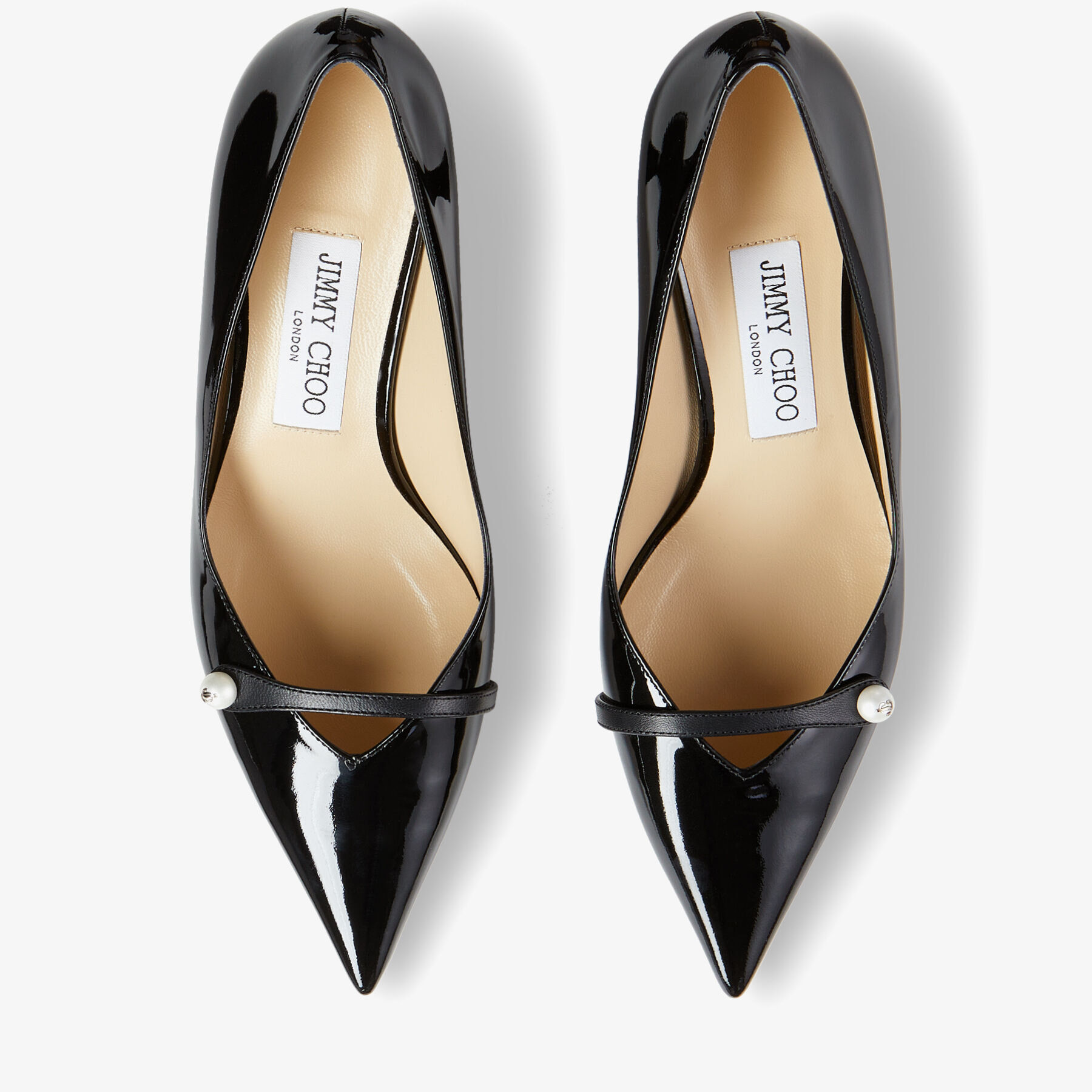 Rosalia 65 Black Patent Pointed Pumps with Pearl Detail