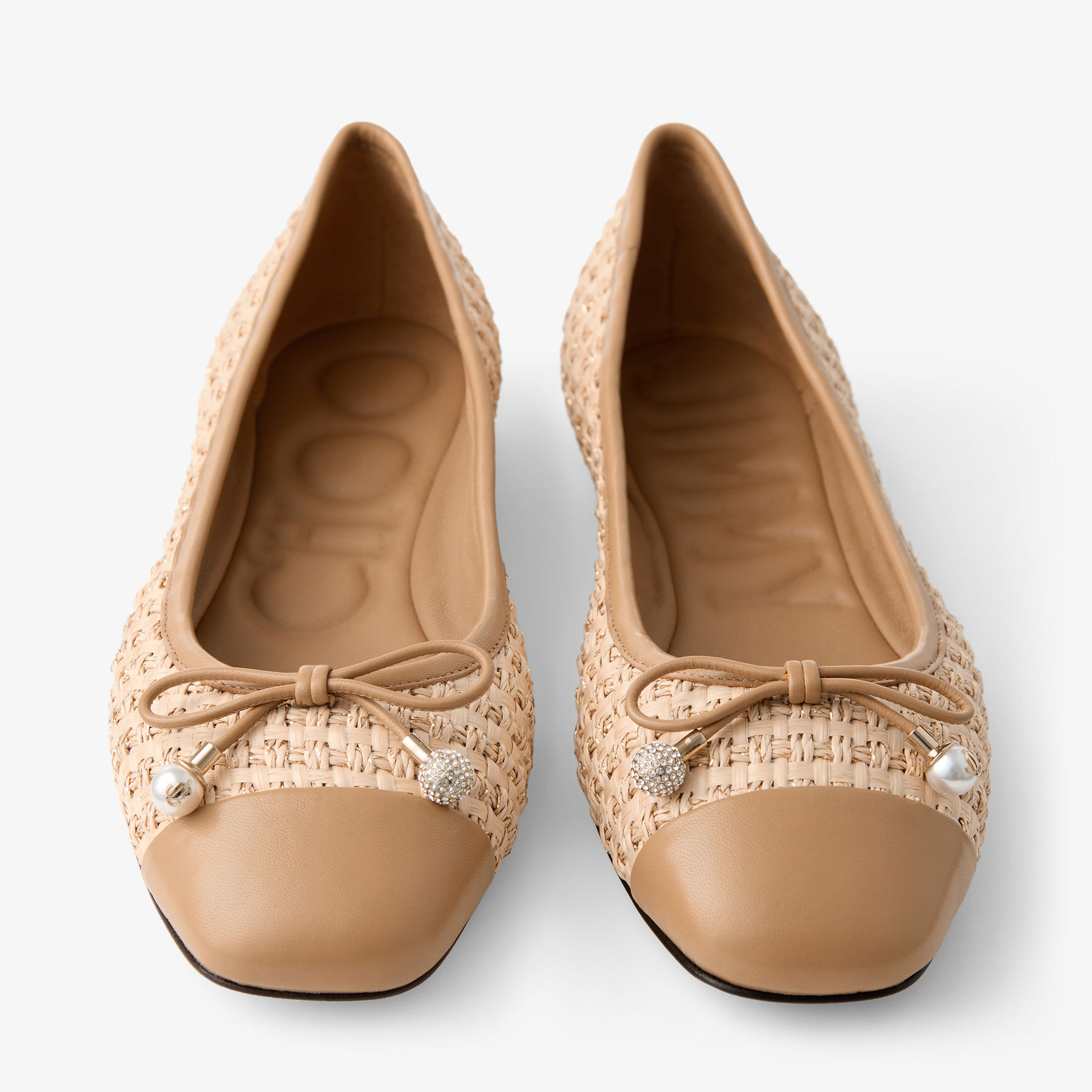 Elme Flat Natural/Cappuccino Raffia and Leather Flats