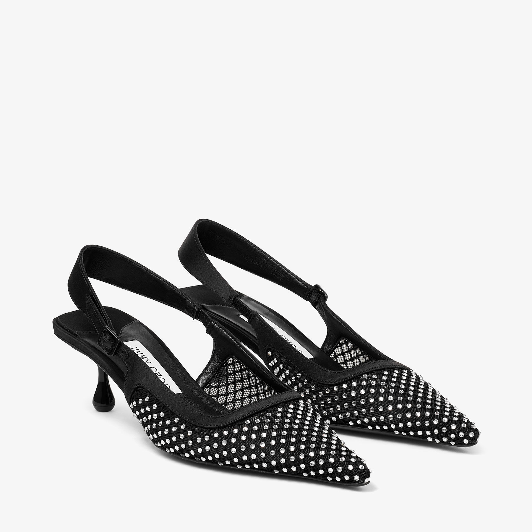 Amel 50 Black Crystal Mesh & Satin Pumps