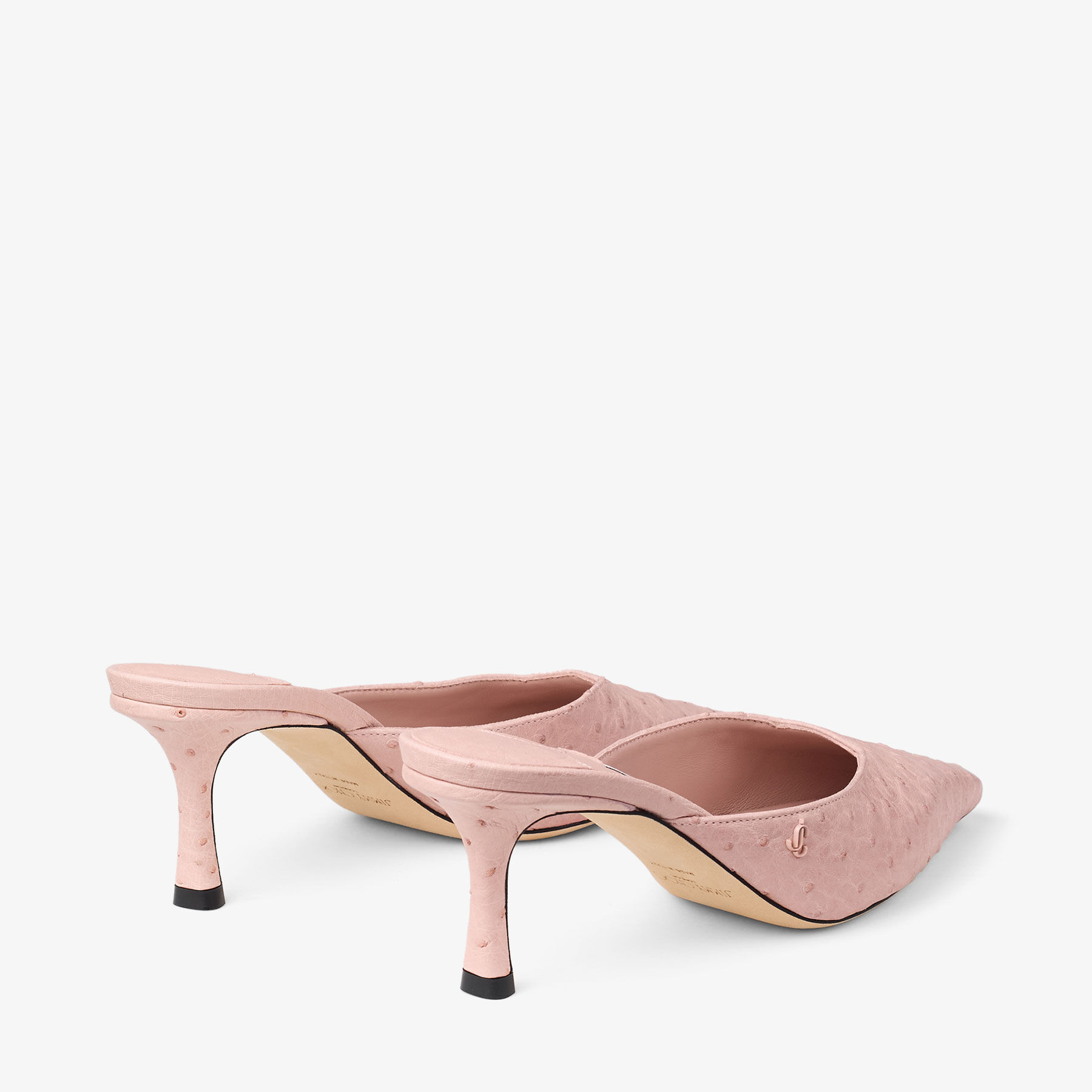 Vivi 65 Rose Ostrich Leather Mules