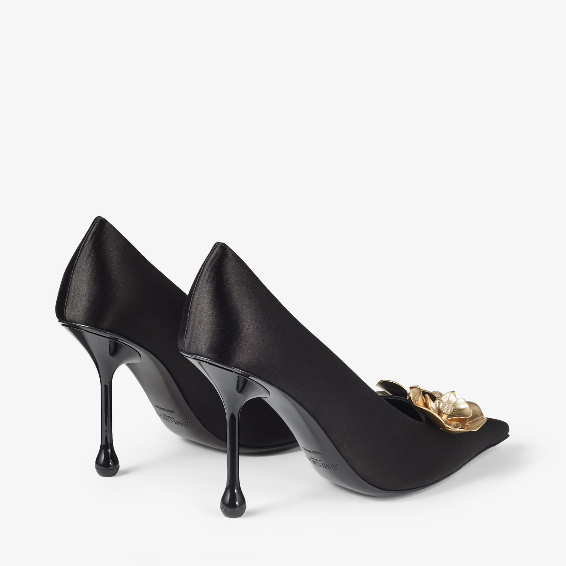 Ixia 95 Black Satin Pumps with Flowers