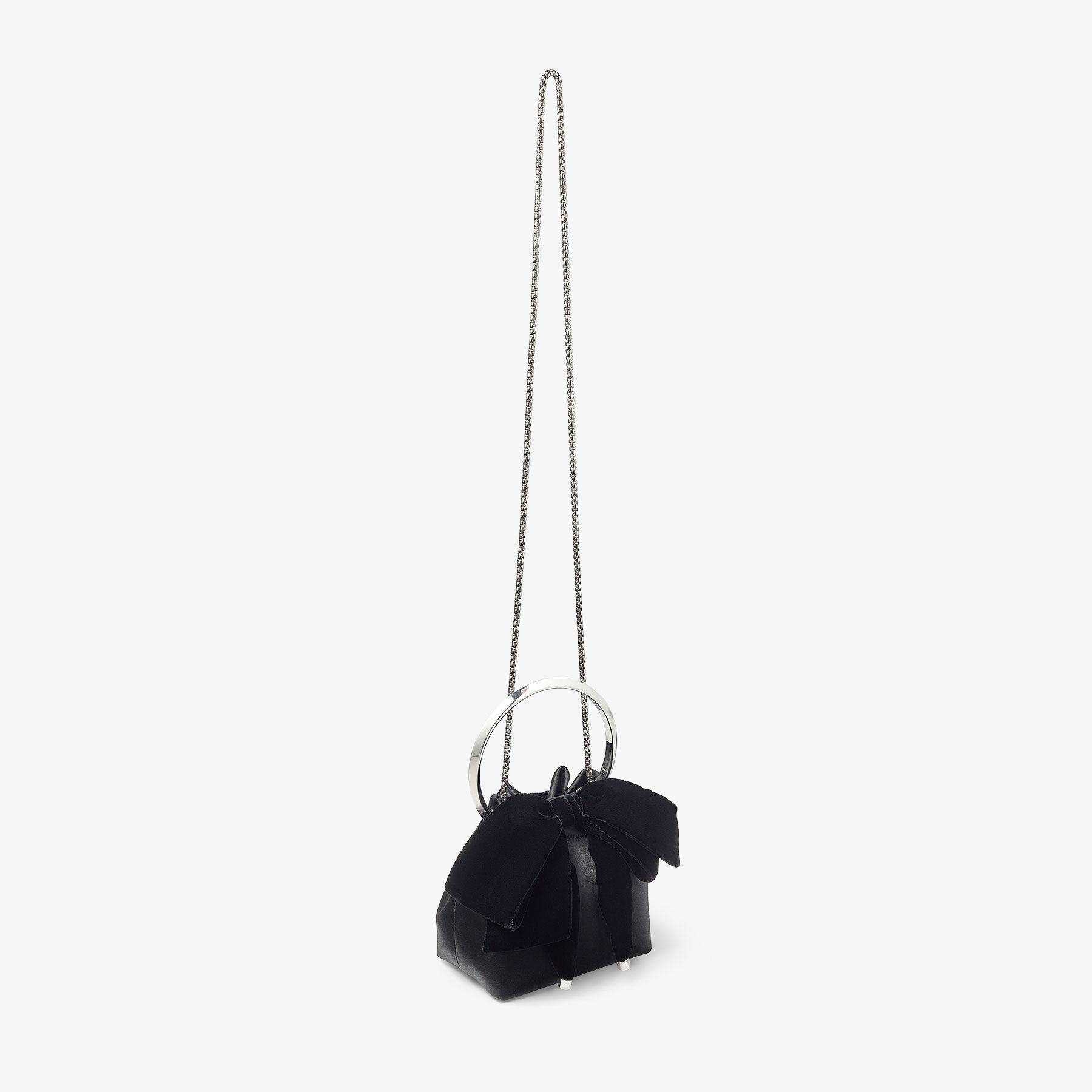 Bon Bon Black Satin Bucket Bag with Velvet Bow