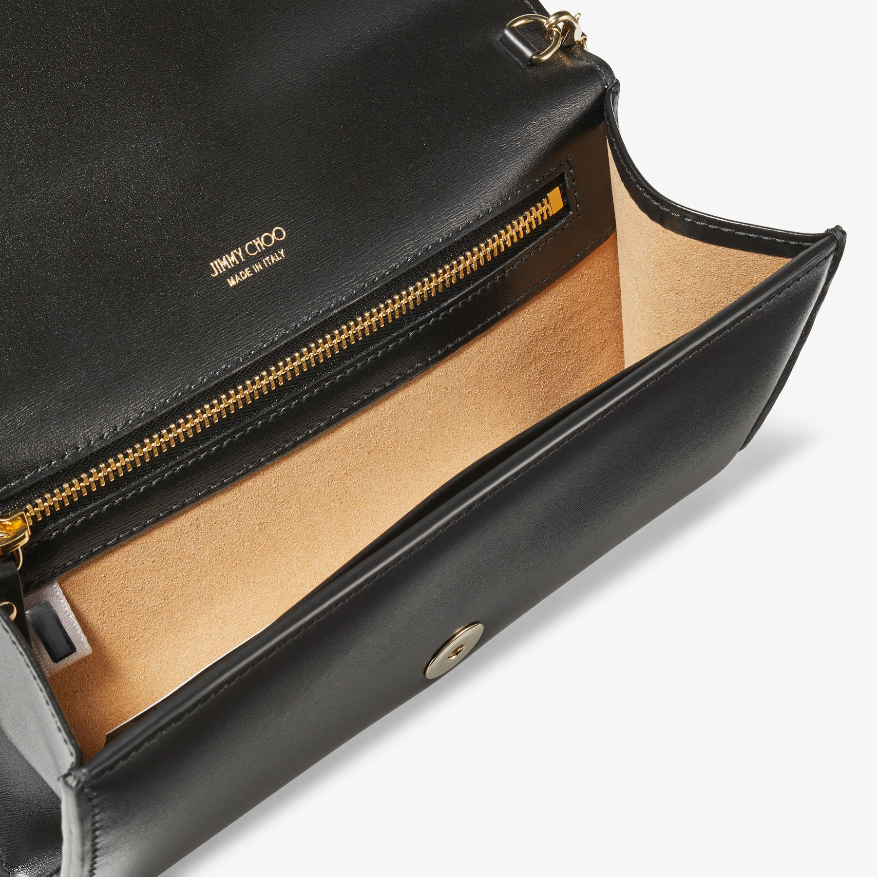 Avenue Wallet with Chain Black Leather Wallet with Pearl Strap