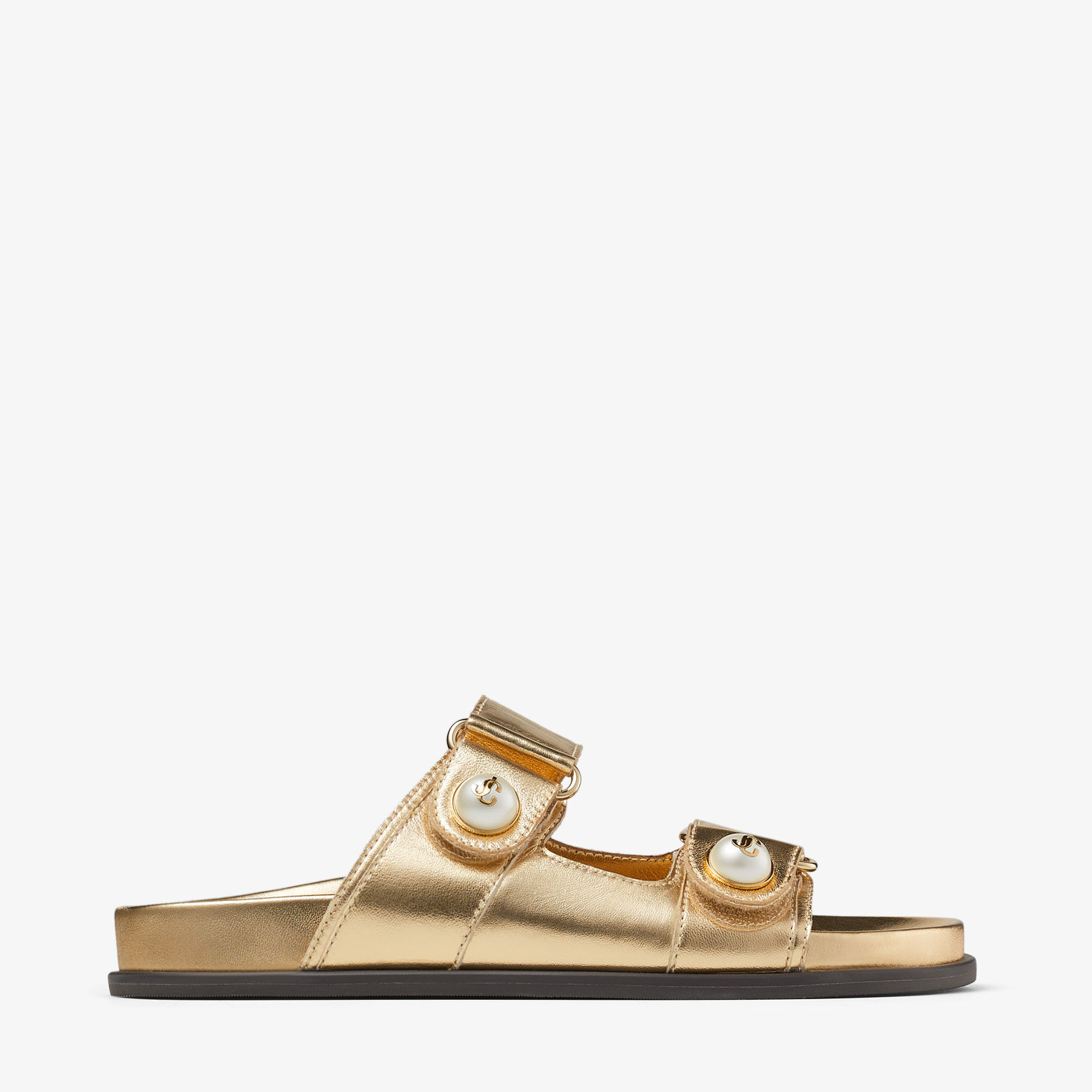 Fayence Sandal Gold Metallic Nappa Leather Sandals with Pearls