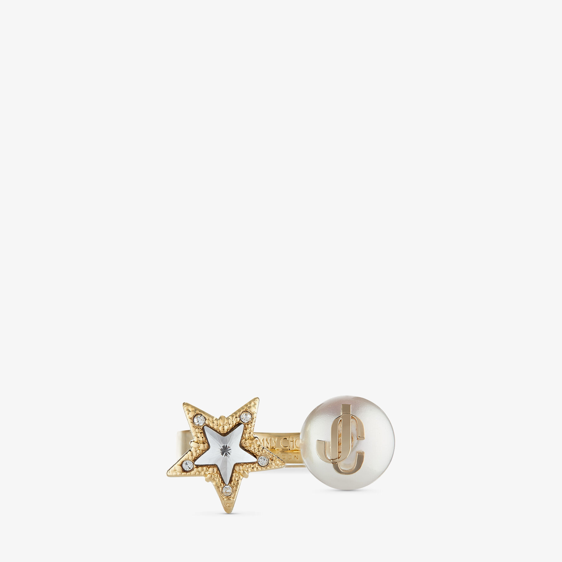 JC Star Pearl Ring Gold-Finish Metal Ring with Crystal Star and Pearl