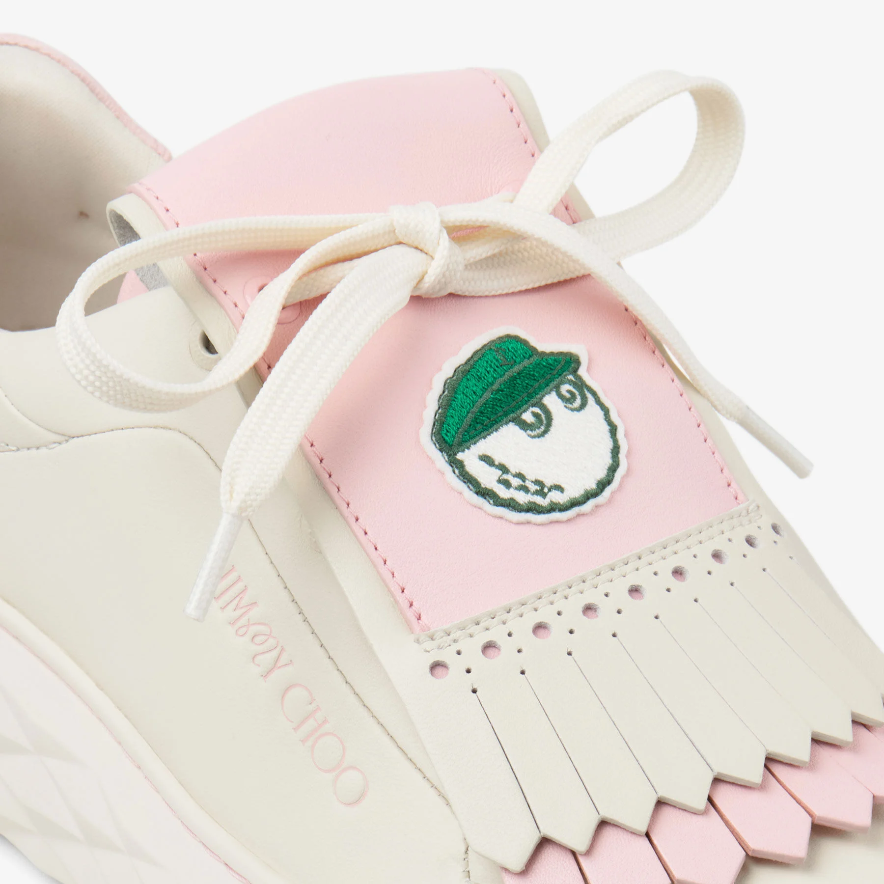 Jimmy Choo / Malbon 2.0 Diamond F  Latte Leather and Malbon Pink Trainers with Detachable Kiltie