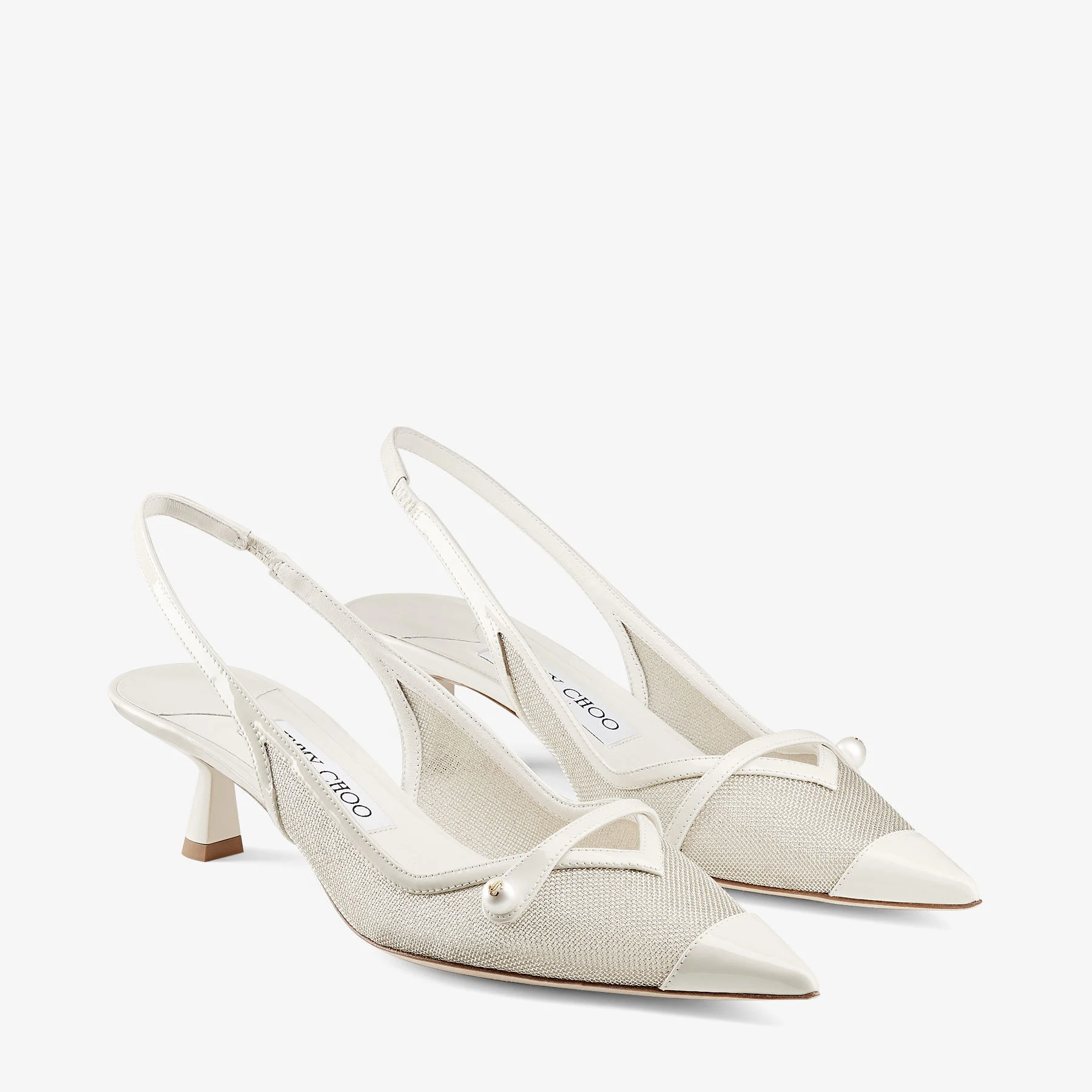 Amita 45 Latte and Champagne Patent and Metallic Mesh Sling Back Pumps