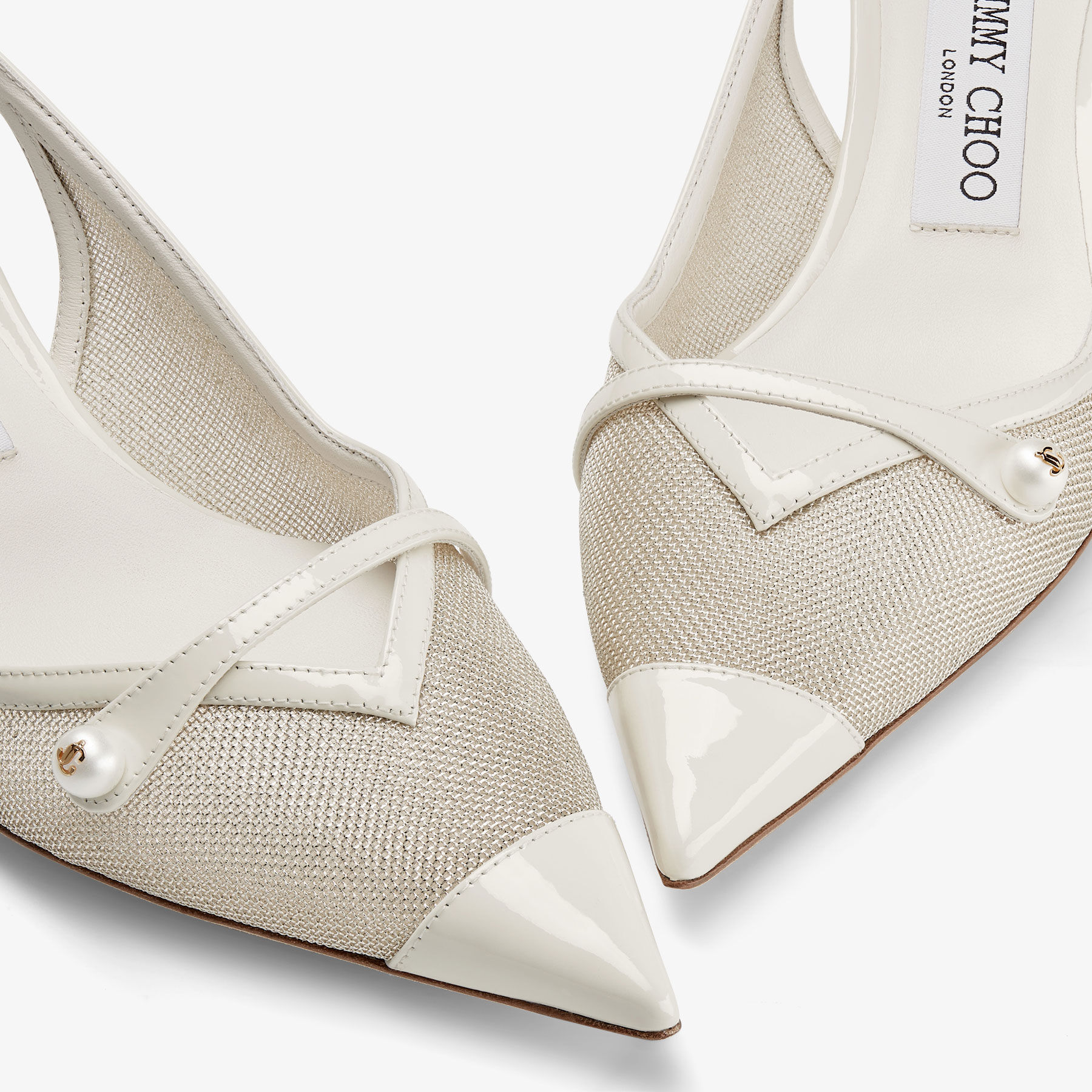 Amita 45 Latte and Champagne Patent and Metallic Mesh Sling Back Pumps