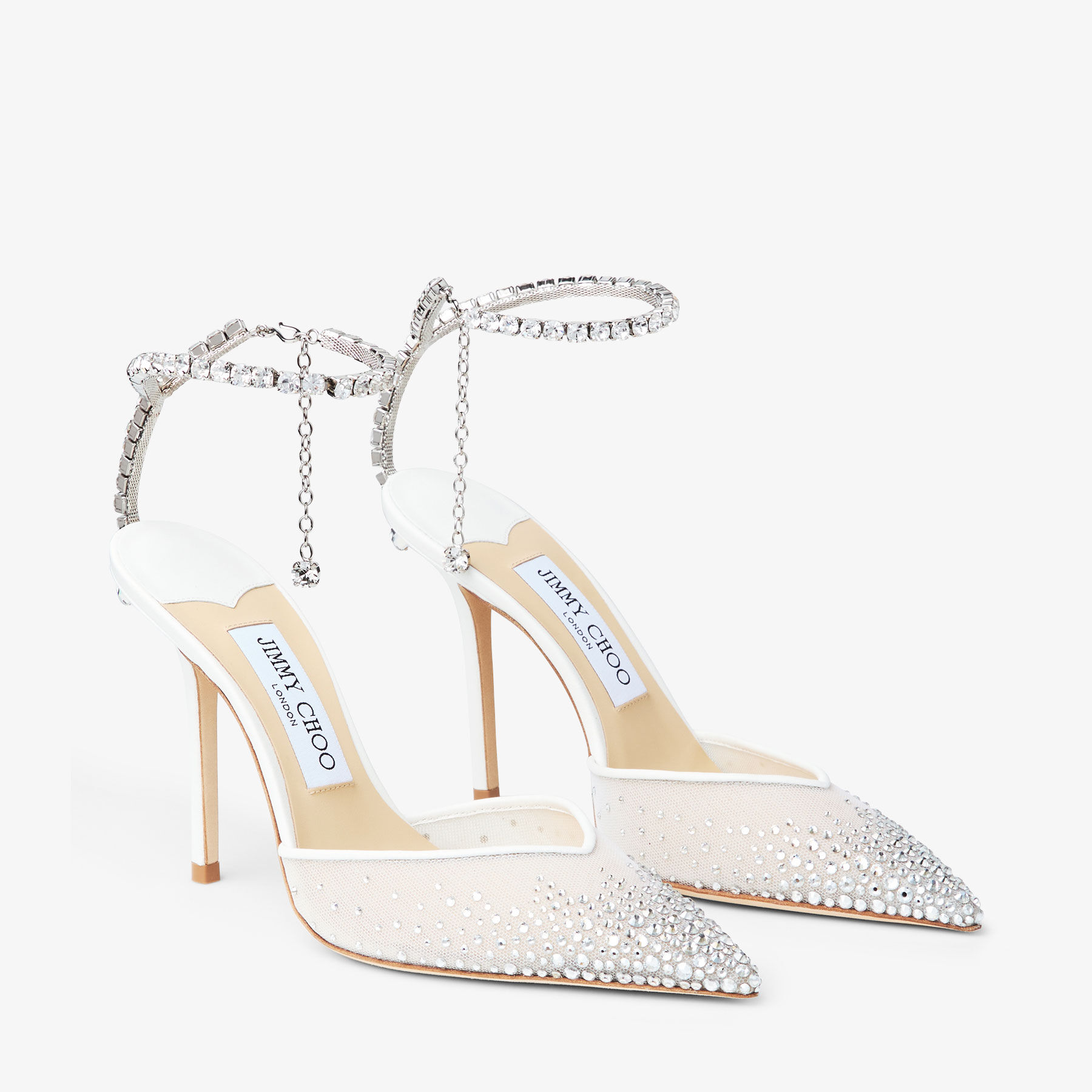 Saeda 100 White Mesh Crystal Pumps