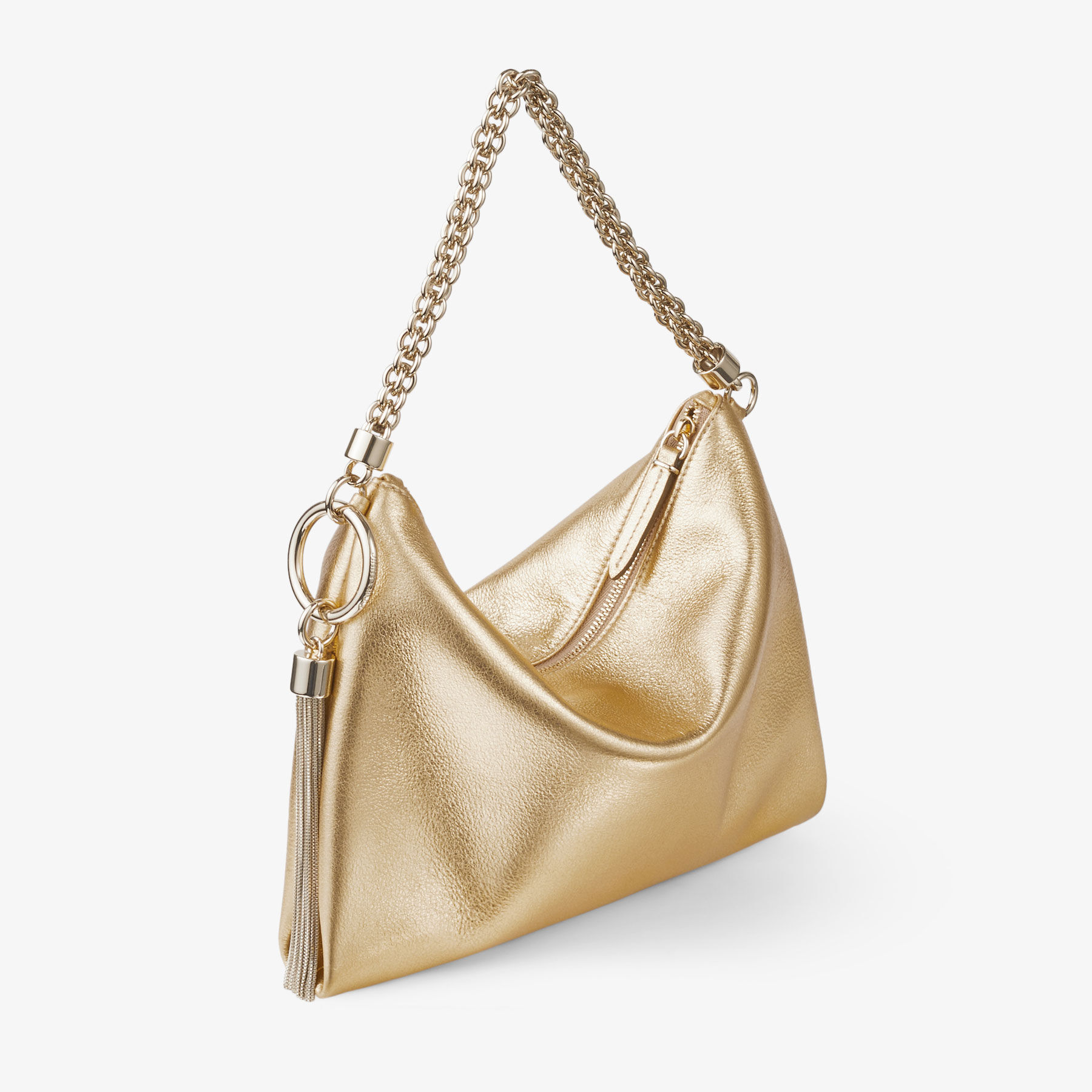 Callie Gold Metallic Leather Clutch Bag With Chain Strap