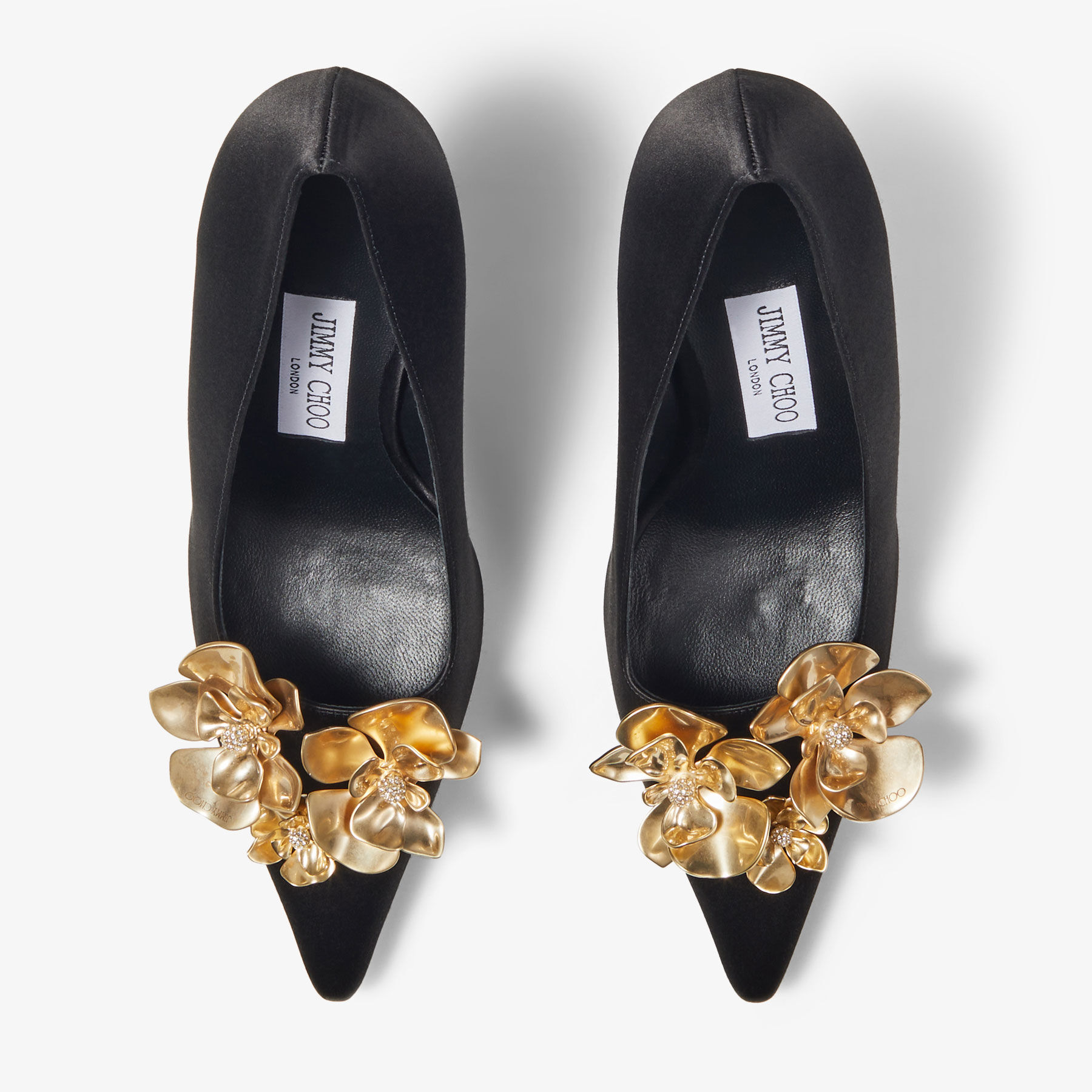 Ixia 95 Black Satin Pumps with Flowers