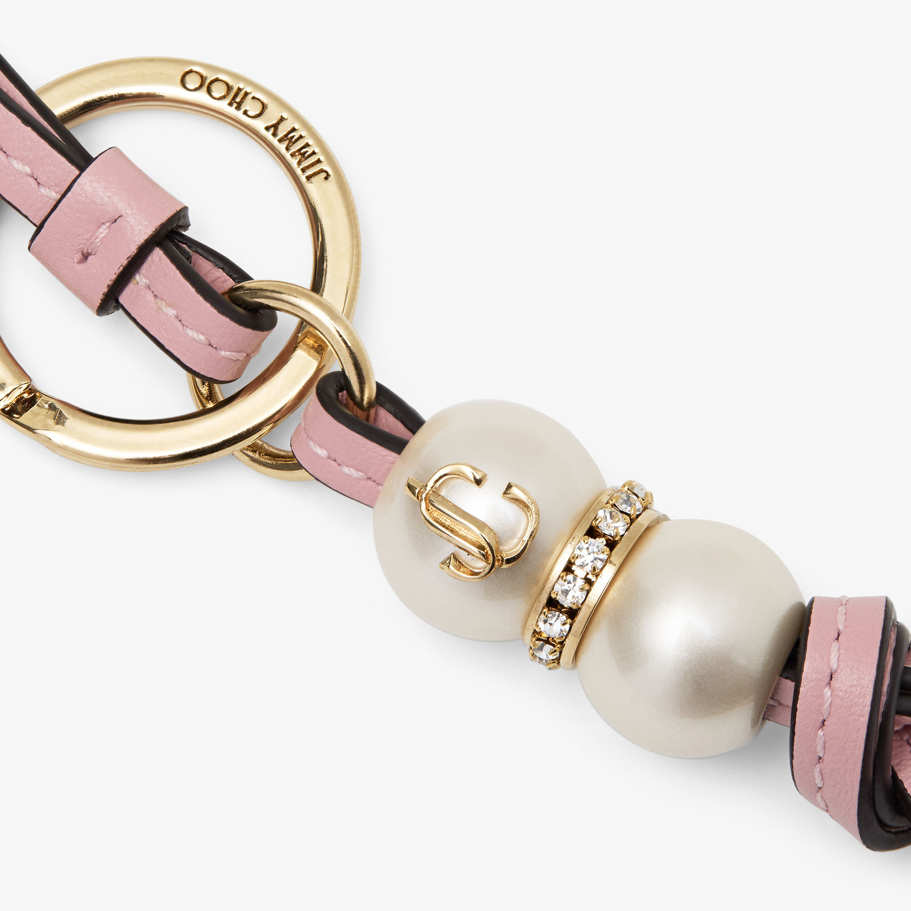 Spheres Charm Rose Leather Pearl Bag Charm