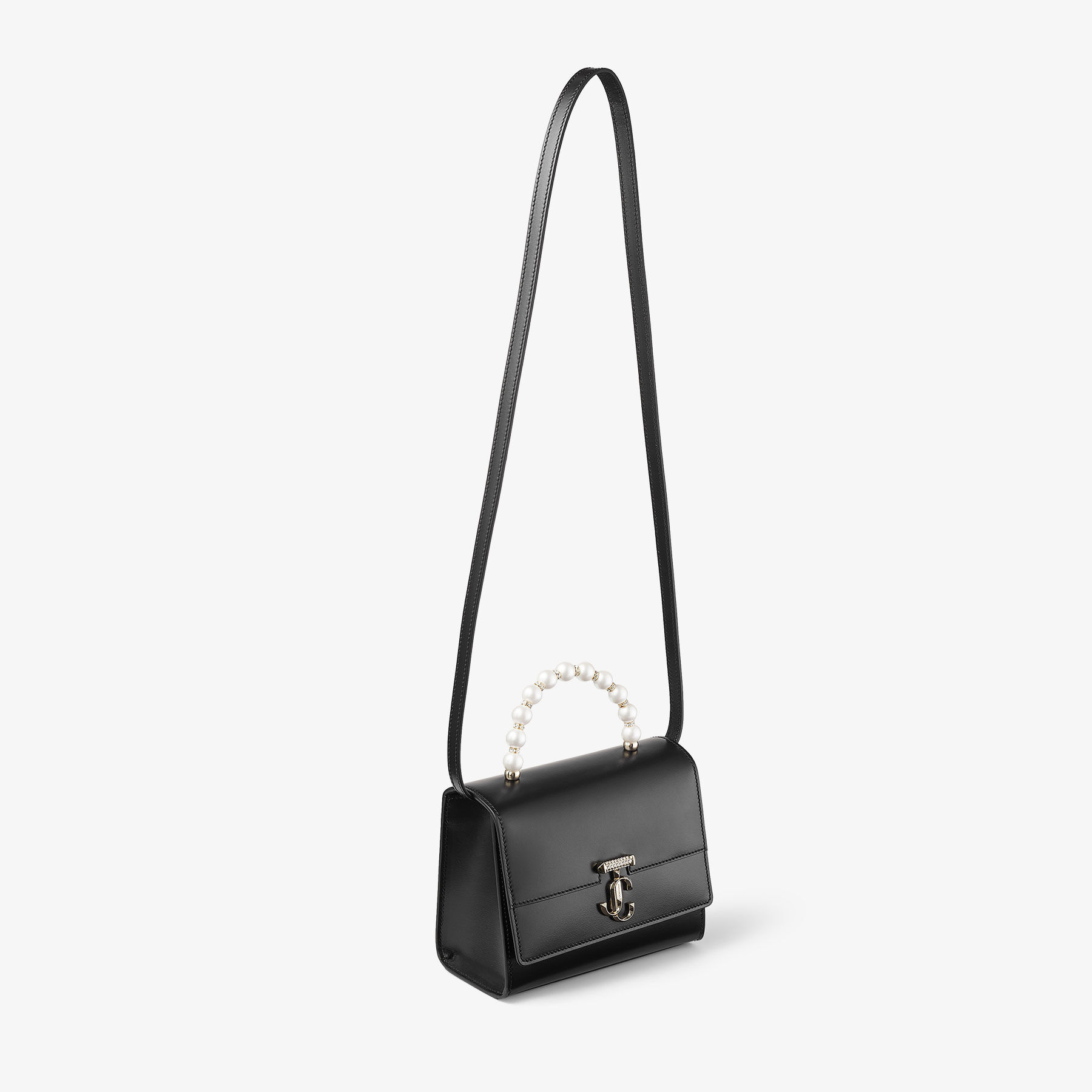 Avenue  Top Handle S Black Box Leather Top Handle Bag with Pearls