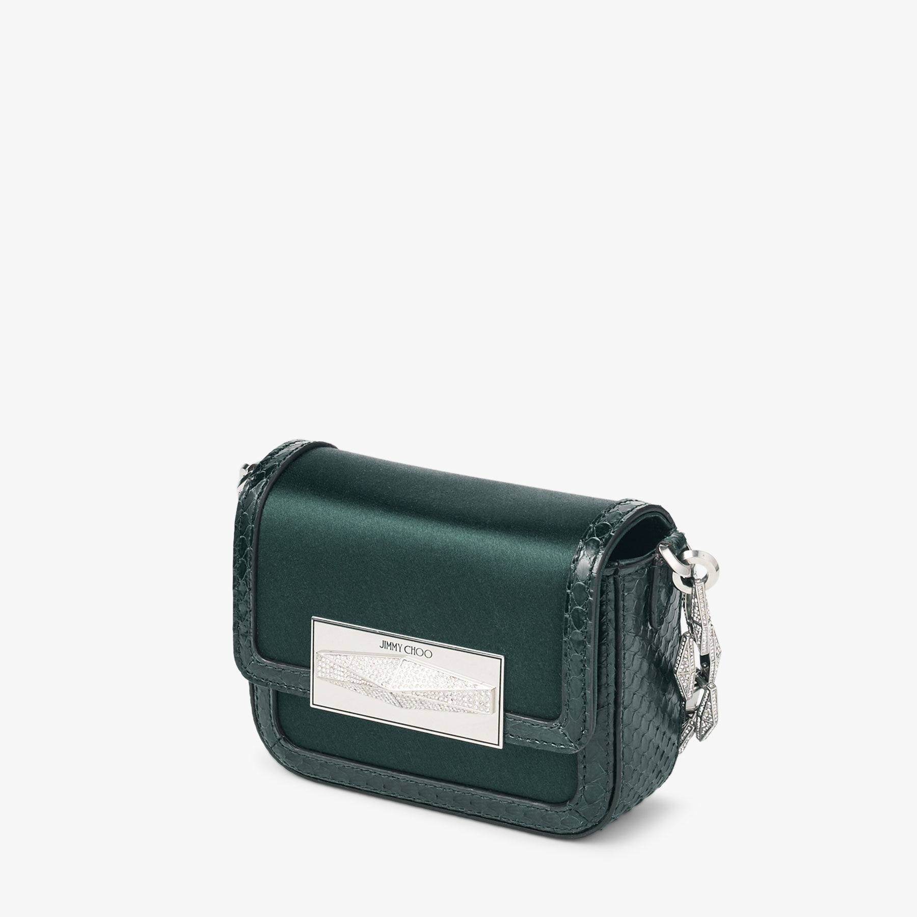 Mini Diamond Top Handle Dark Green Satin Mini Bag