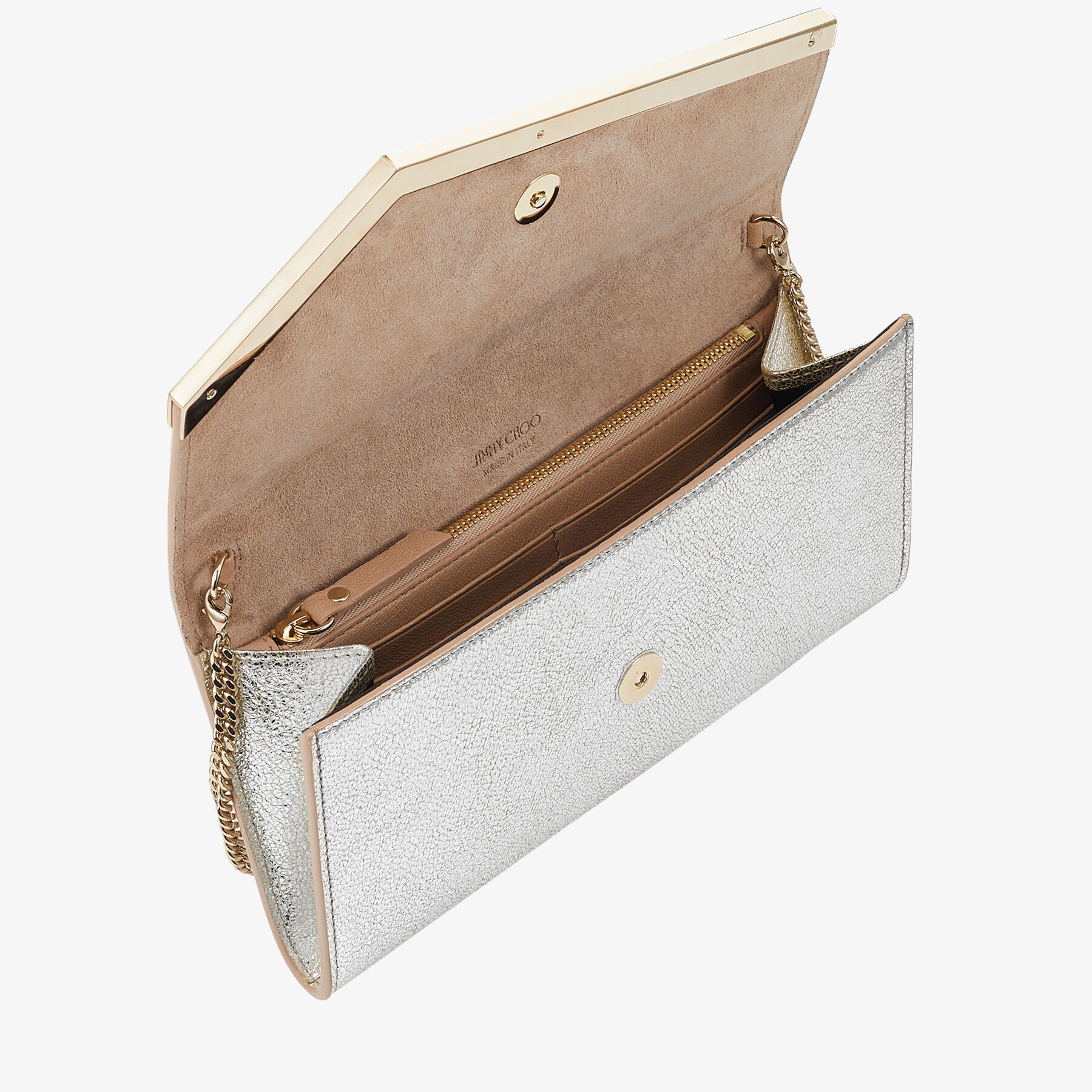 Emmie Champagne Glitter Leather Clutch Bag