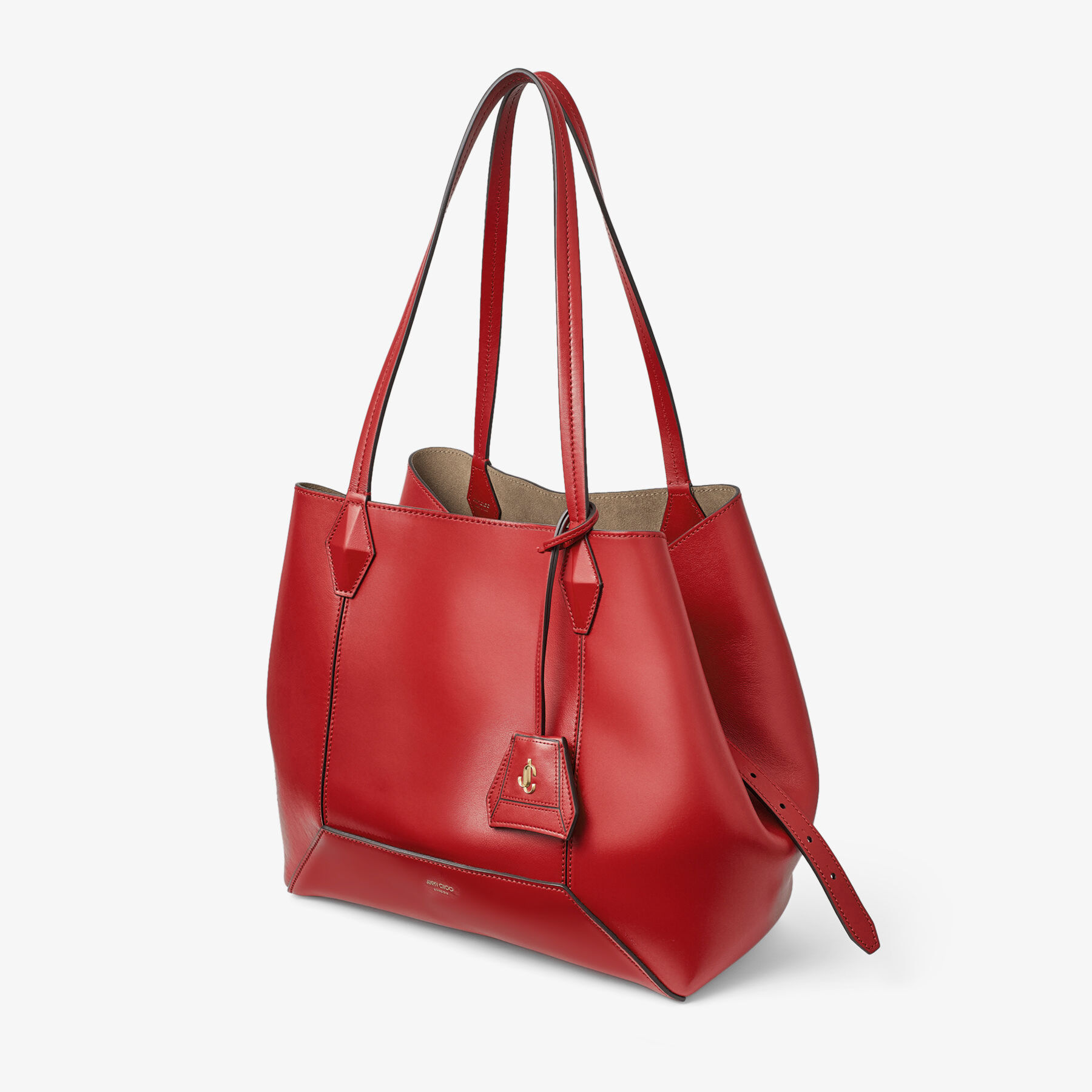 Diamond Tote M Ruby Red Calf Leather Tote Bag