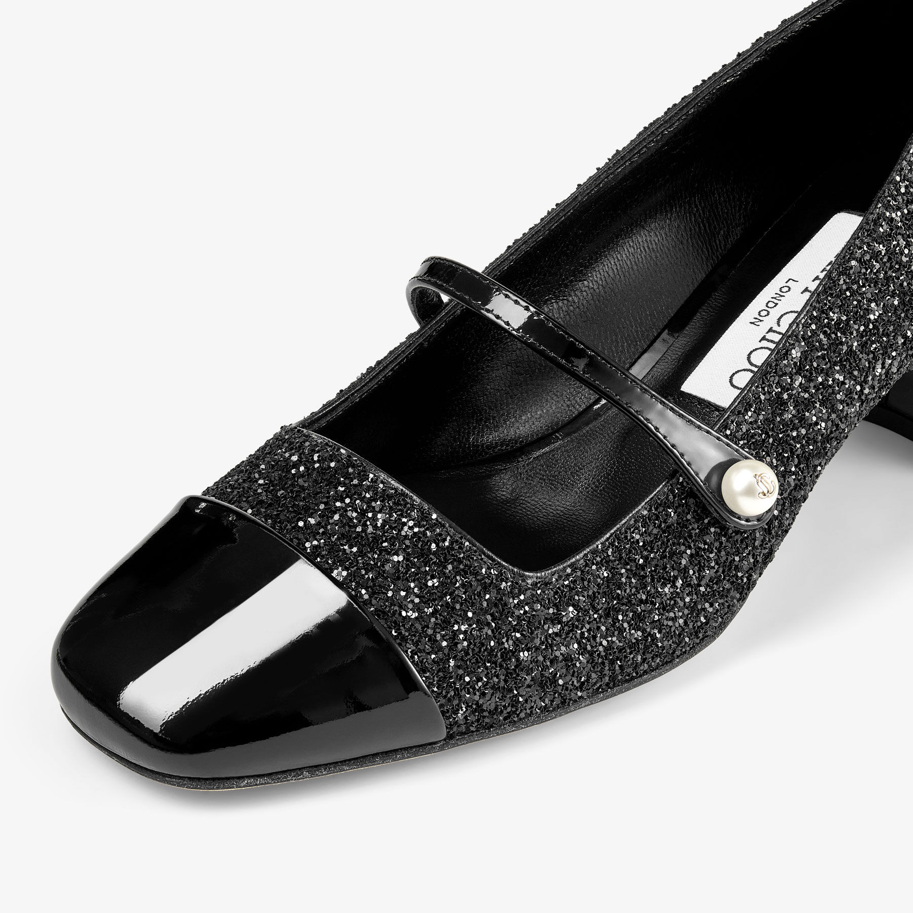 Elisa 45 Black Leather Glitter Pumps