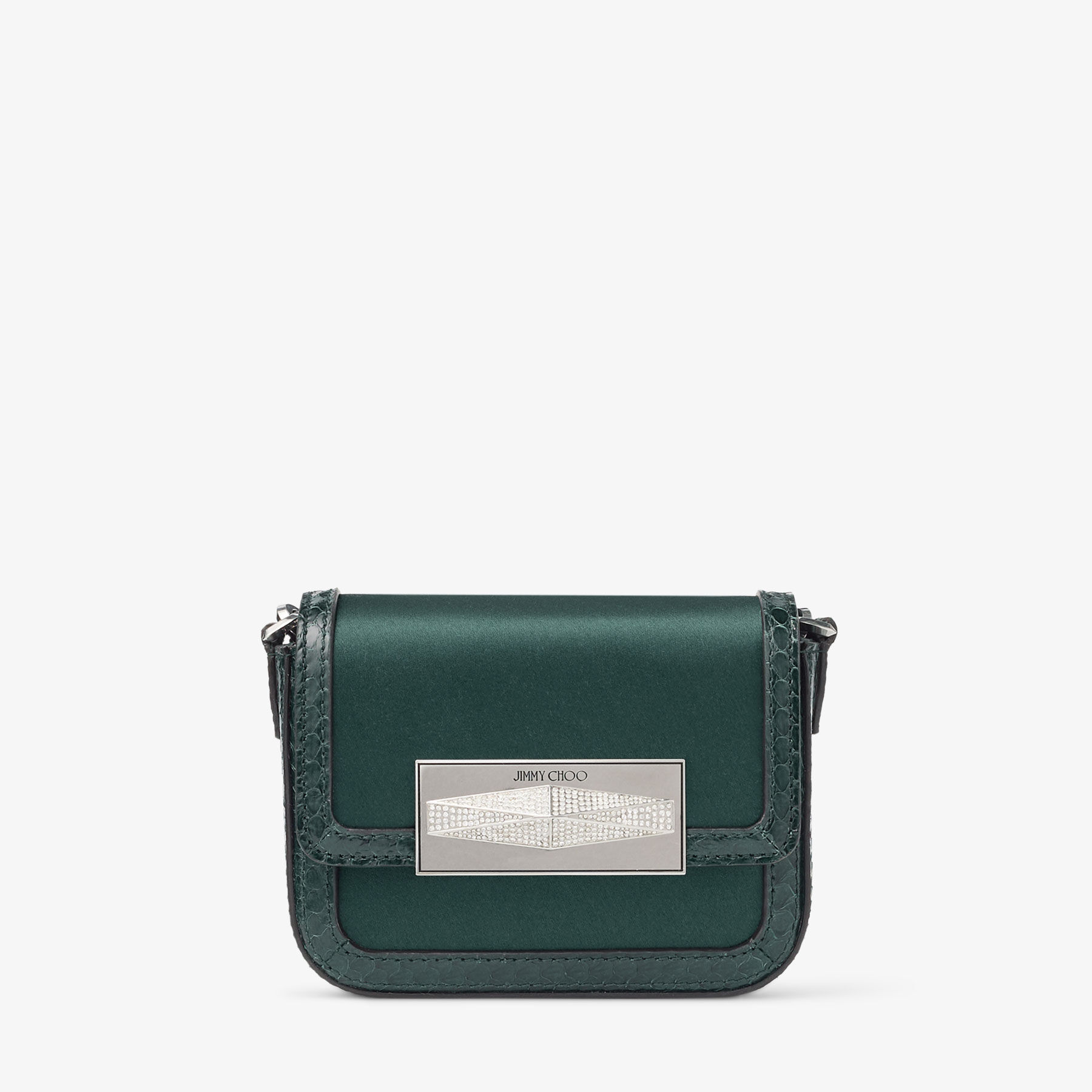 Mini Diamond Top Handle Dark Green Satin Mini Bag