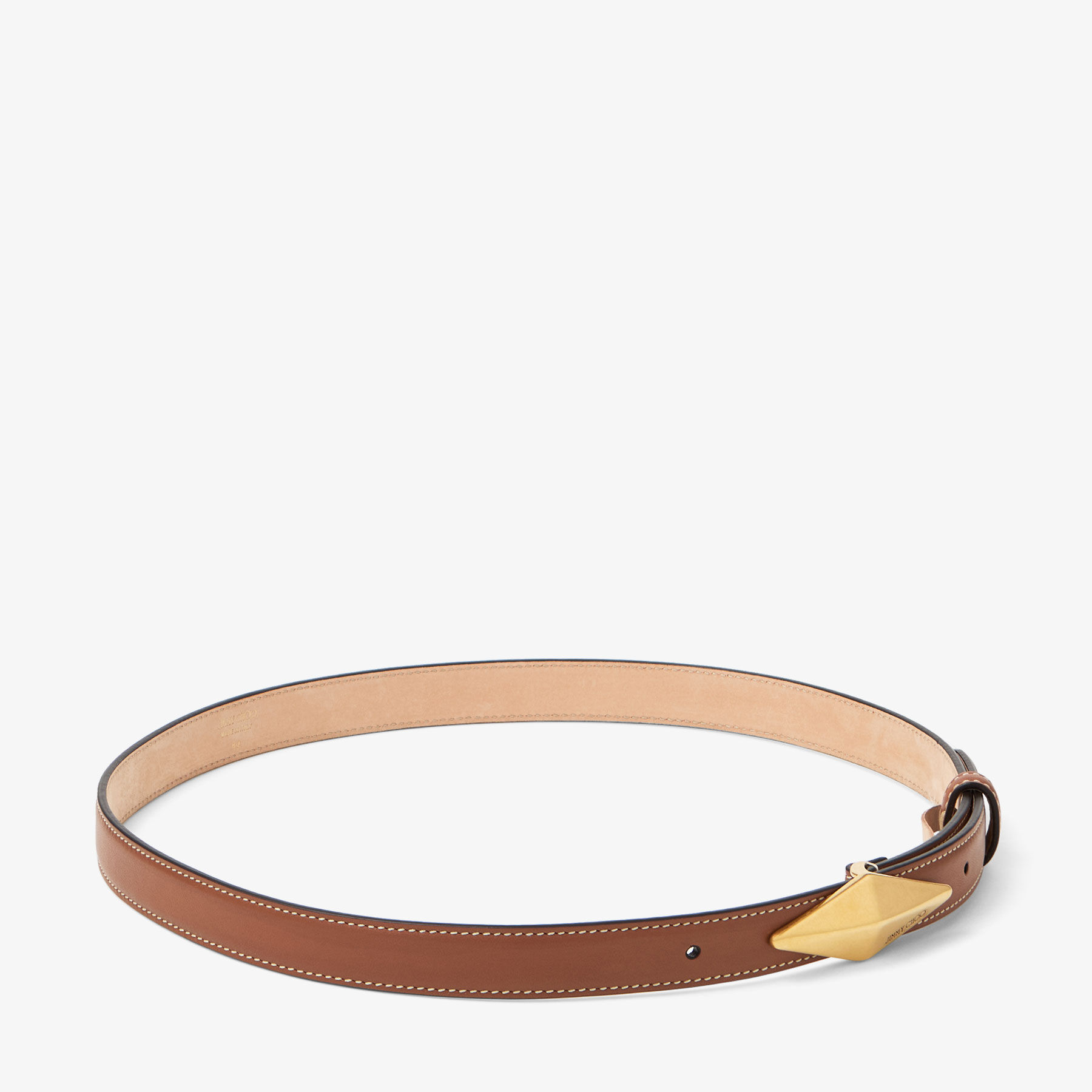 Diamond Clasp Belt Tan Calf Leather Stitched Belt