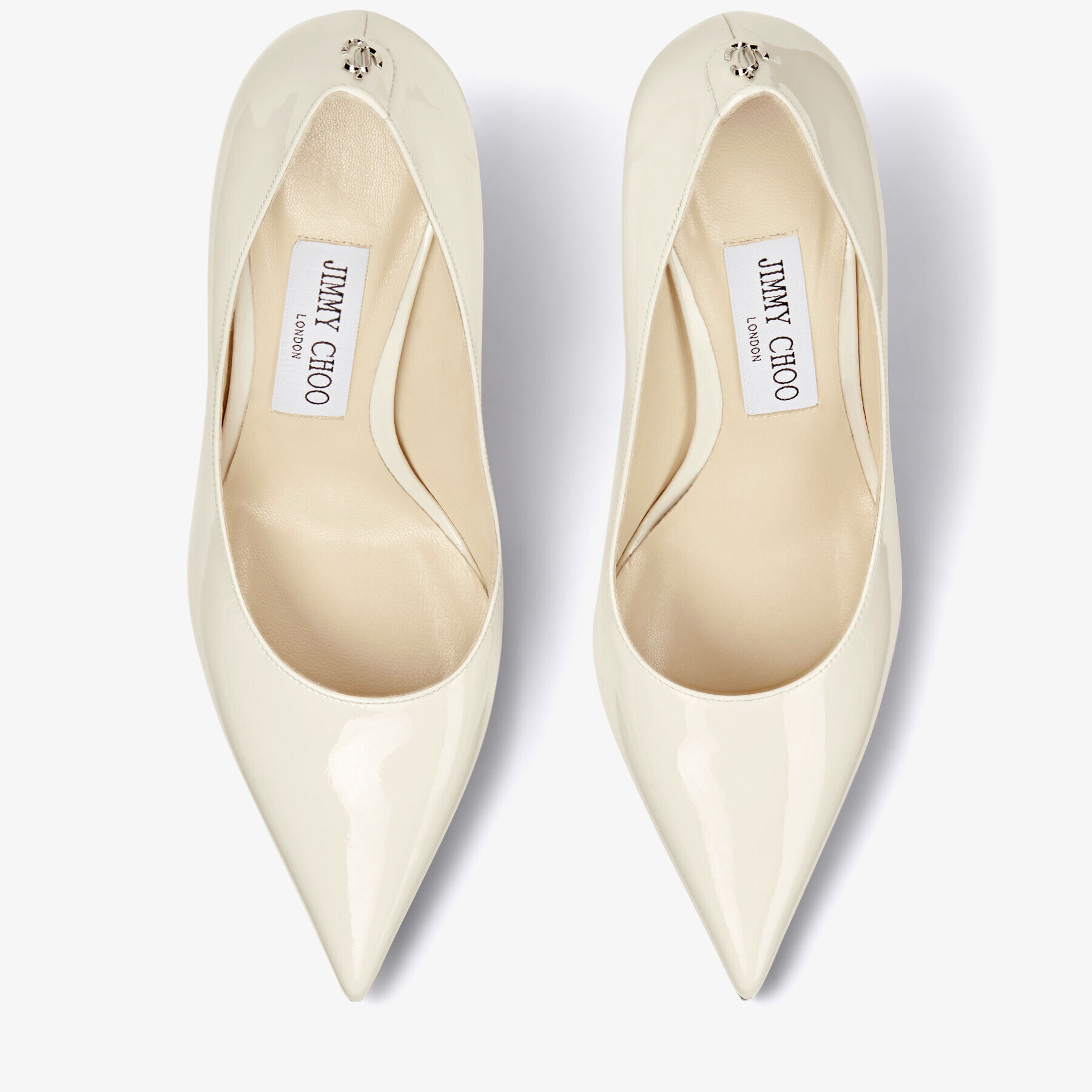 Love 85 Latte Patent Leather Pumps with JC Emblem