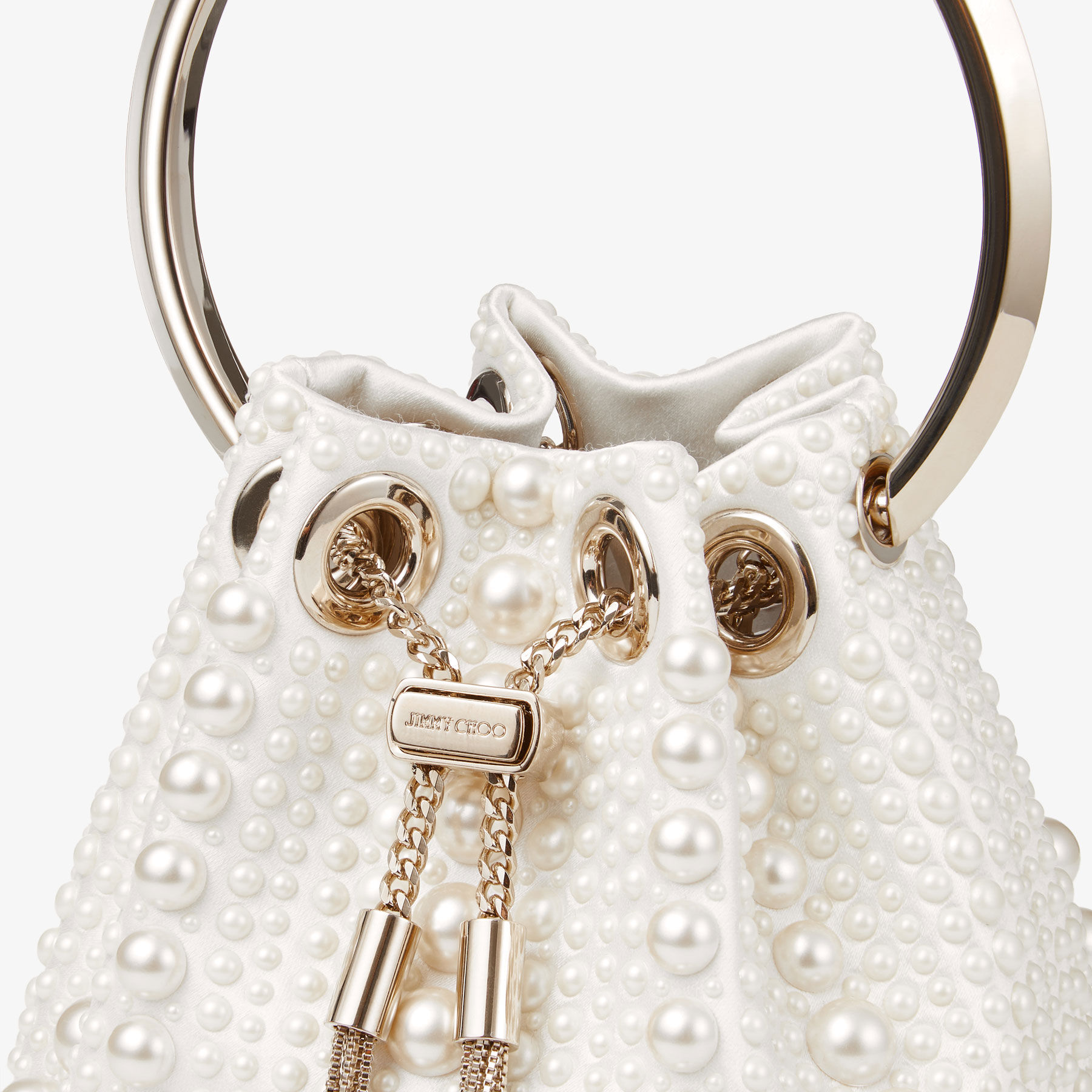 Micro Bon Bon Ivory Satin Mini Bag with All-Over Pearls