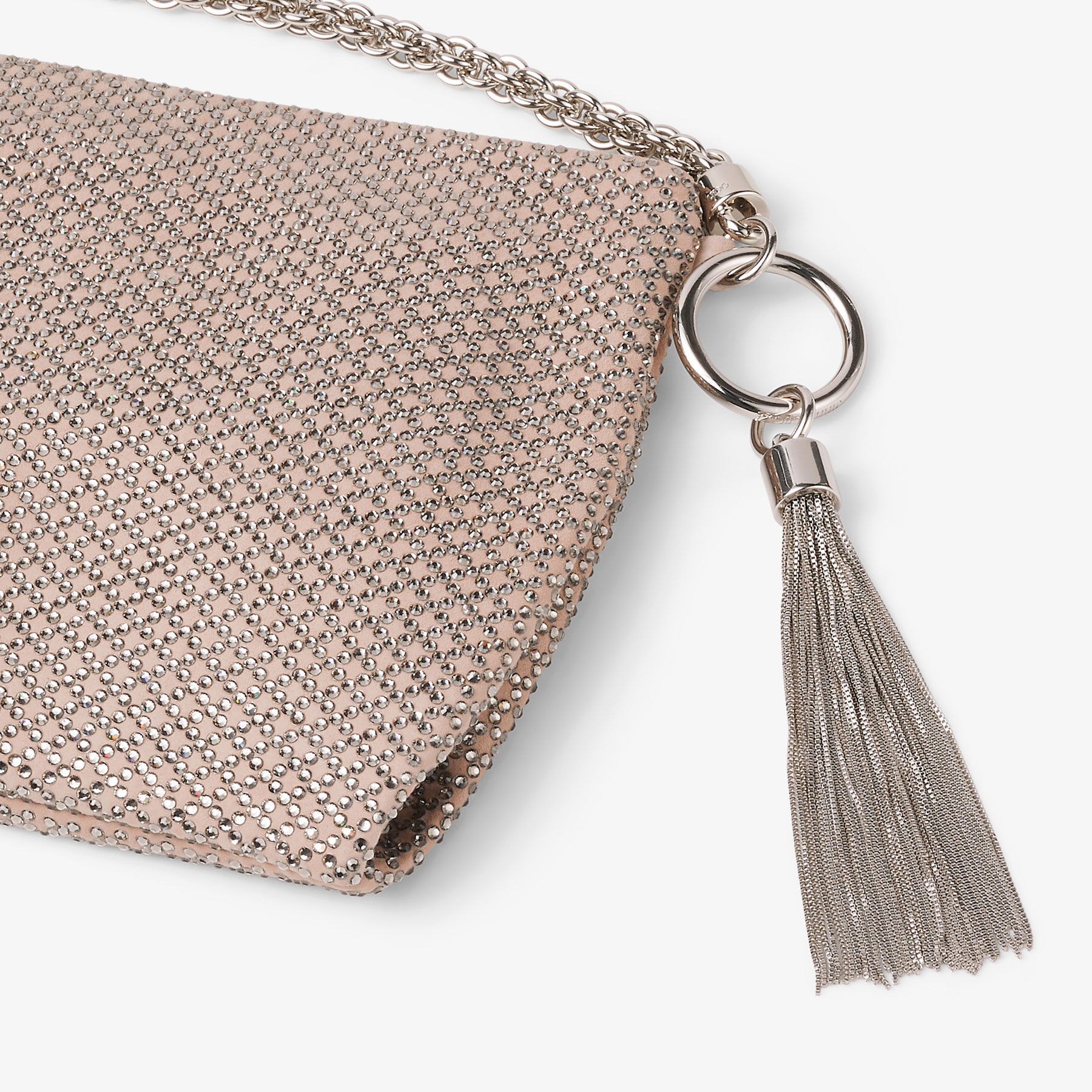 Callie Ballet Pink Suede Clutch Bag with Diamond Motif and Crystal Hotfix