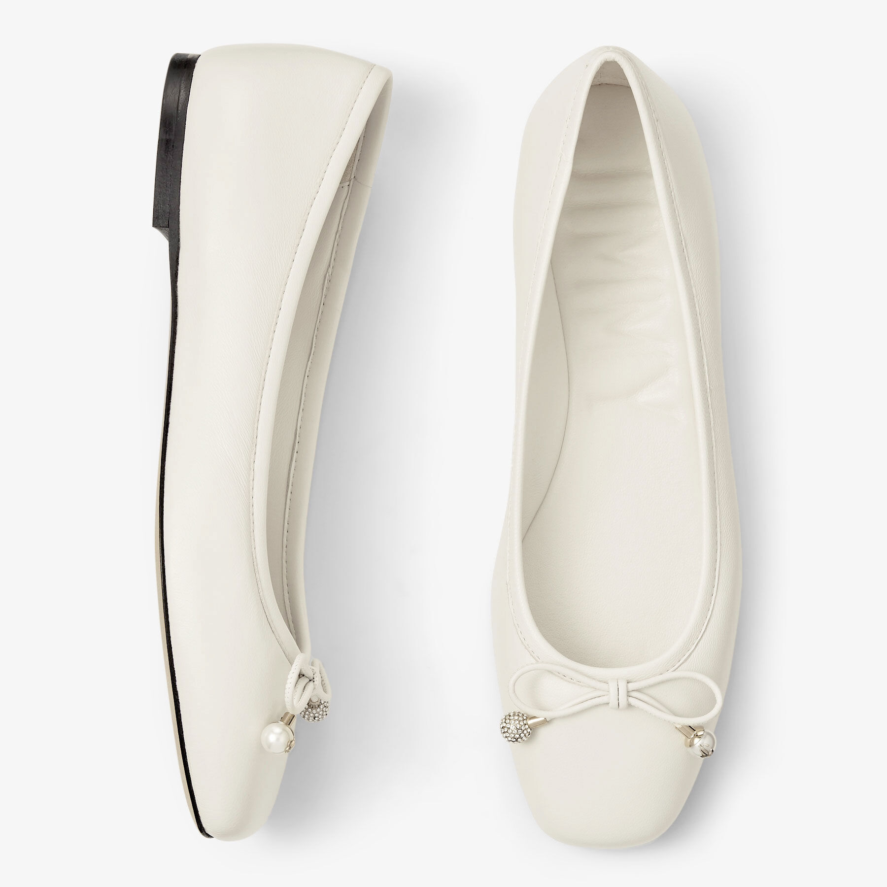 Elme Flat Latte Nappa Leather Flats with Pearl Embellishment