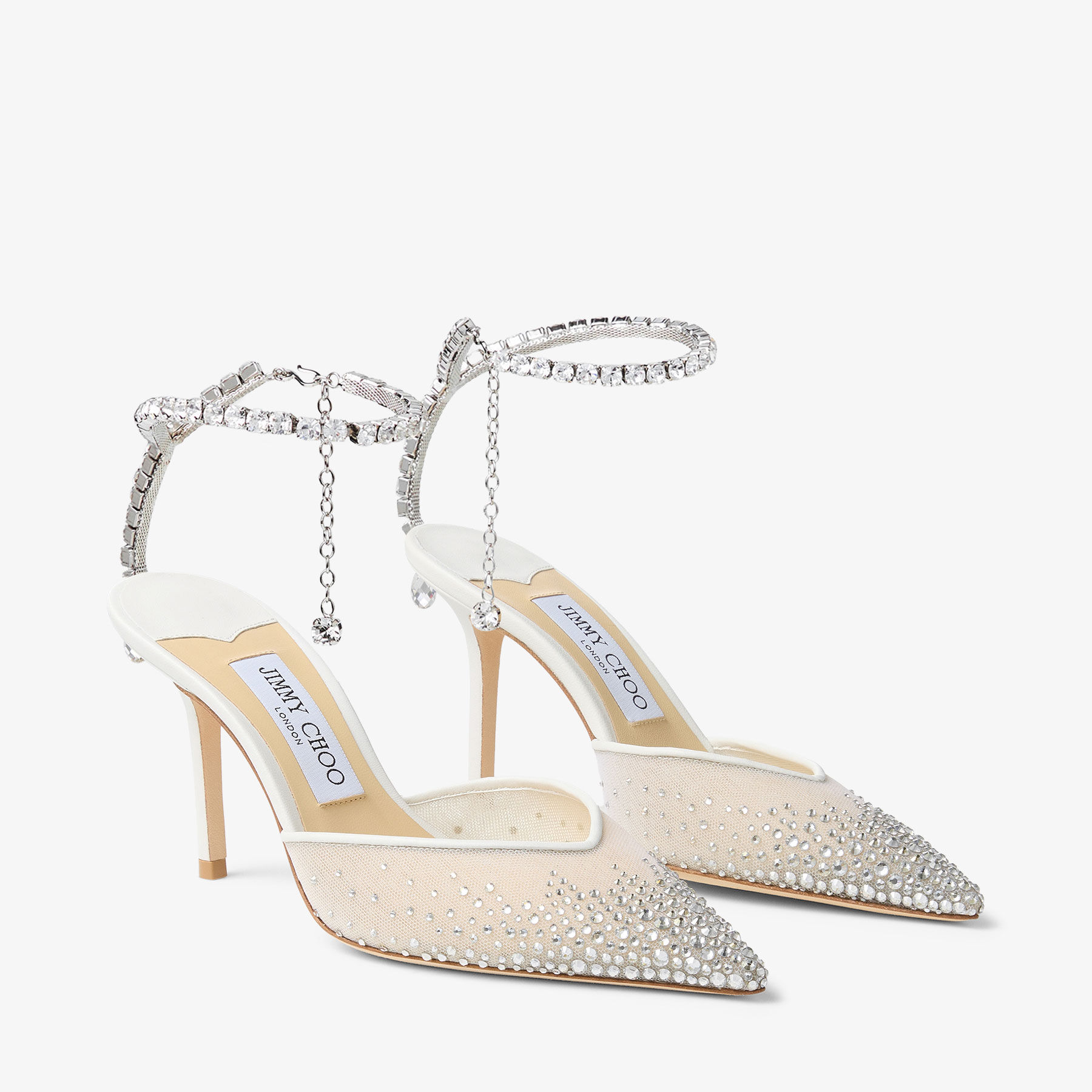 Saeda 85 White Crystal Mesh Pumps